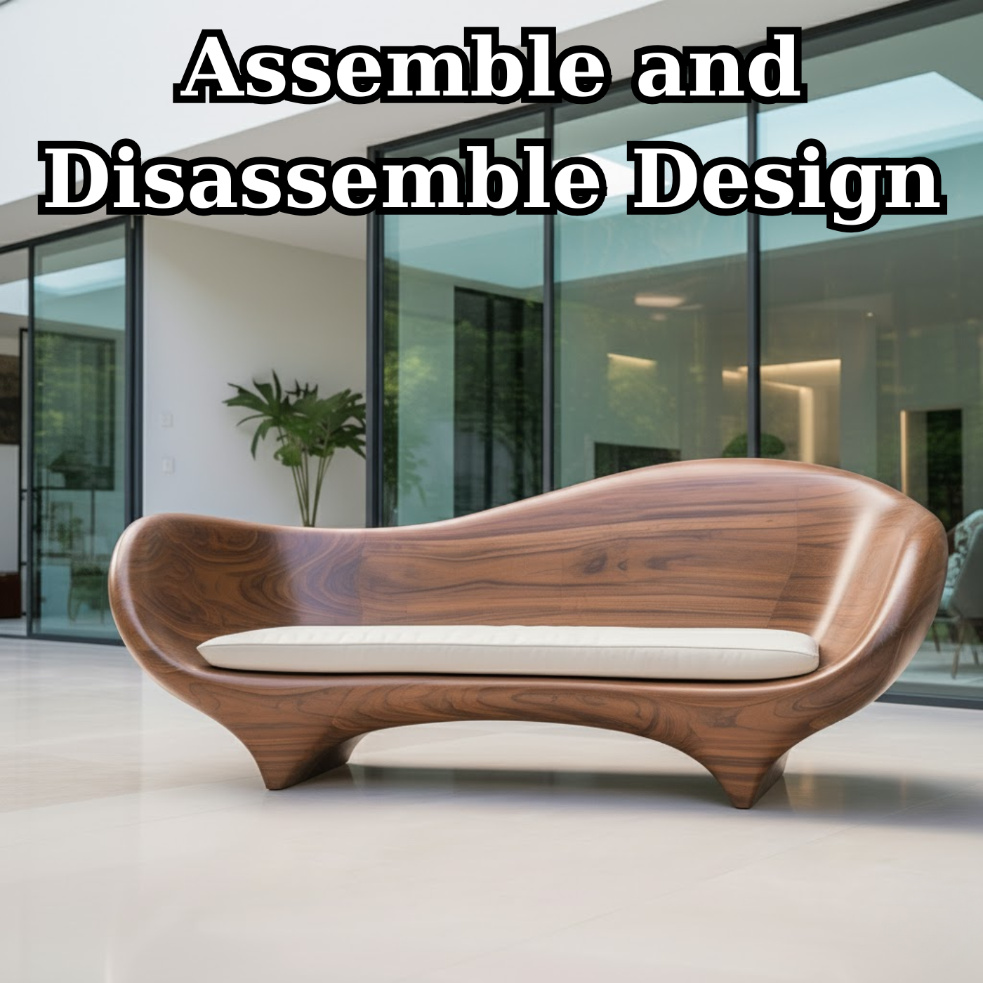 Contemporary Sculptural Solid Wood Sofa with Organic Curved Silhouette