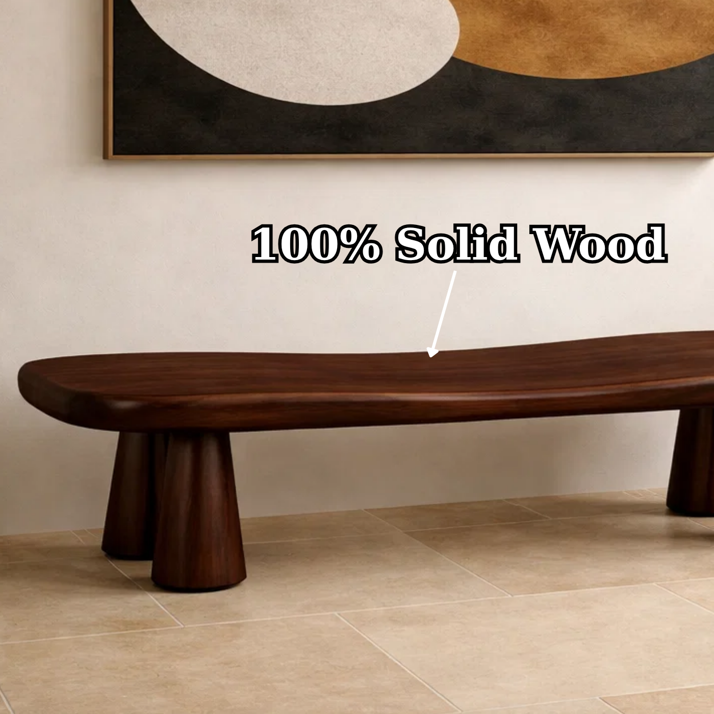 Solid Wood Sculptural Bench – Modern Organic Entryway Seating Bench