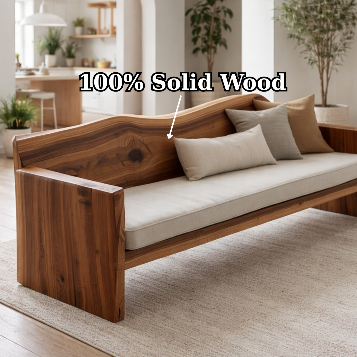 Solid Wood Sofa – Rustic Organic Modern Wooden Bench Sofa
