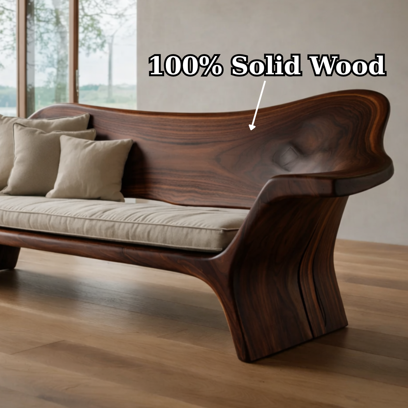 Sculptural Solid Wood Sofa – Organic Curved Wooden Bench Sofa