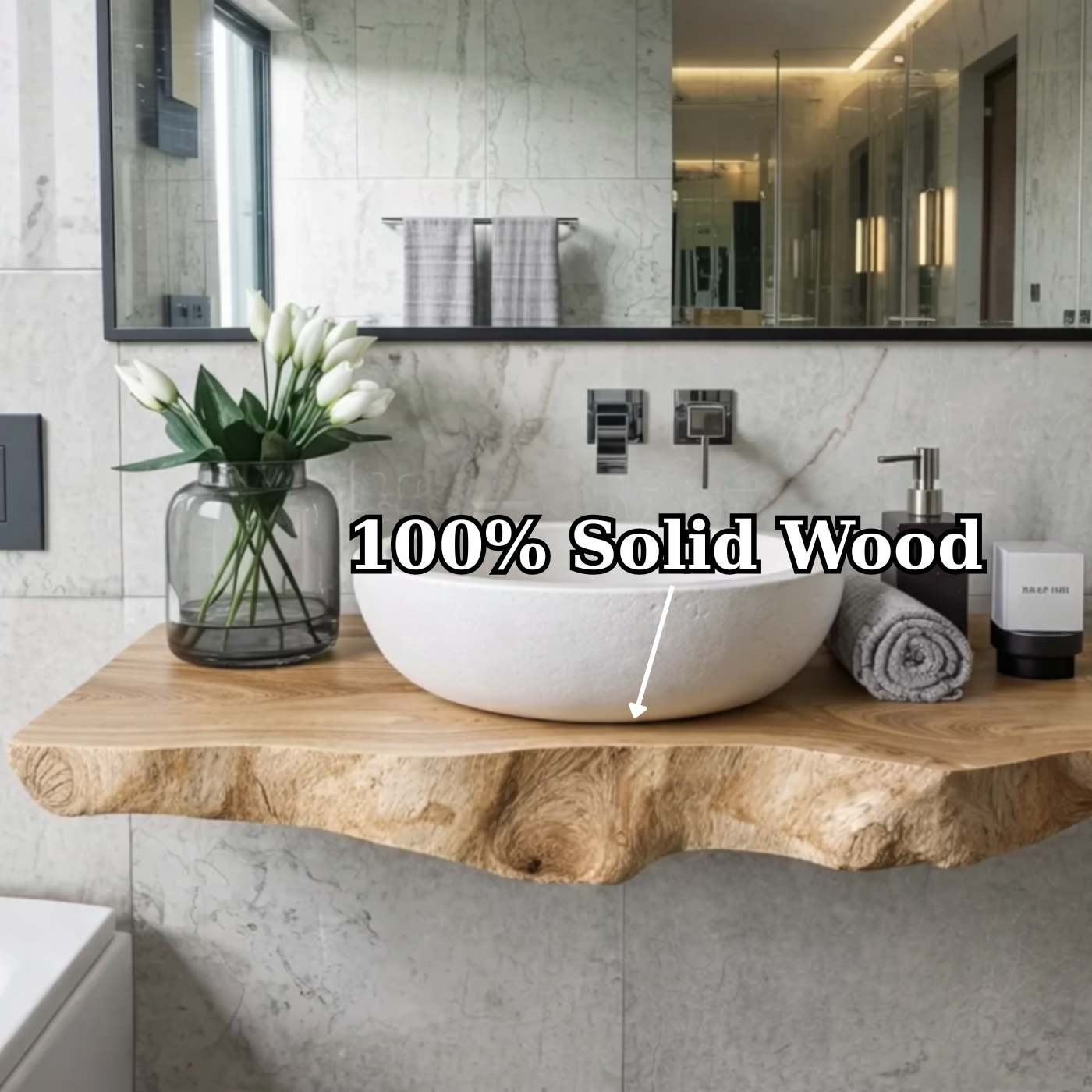 Floating Live Edge Solid Wood Bathroom Vanity Shelf – Natural Wood Wall Mounted Vanity Top
