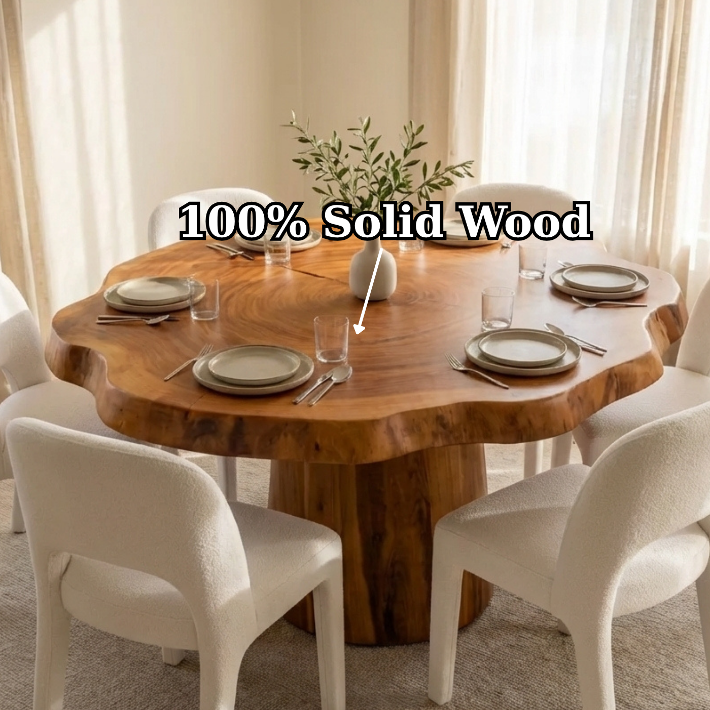 Solid Wood Round Dining Table with Live Edge – Organic Modern Design