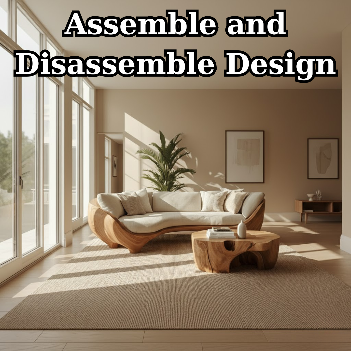Luxury Curved Solid Wood Sofa with Organic Modern Design