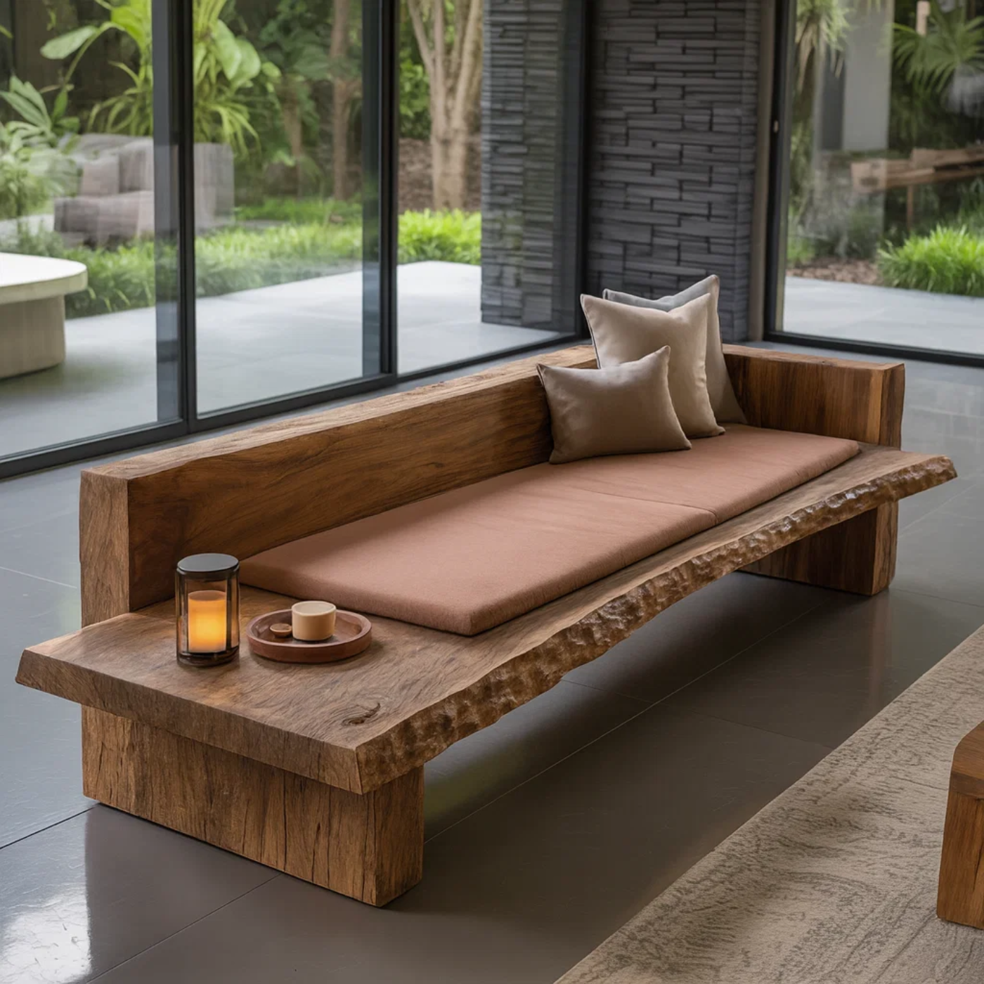 Solid Wood Live Edge Wooden Sofa Contemporary Rustic Style
