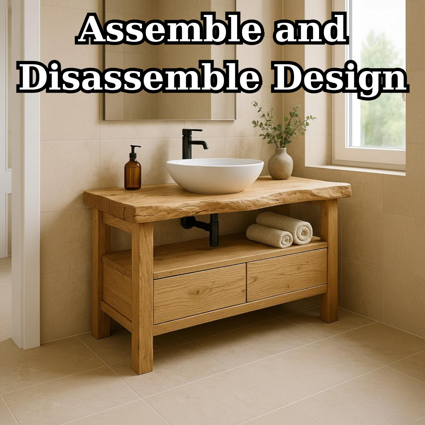 Handcrafted Solid Wood Bathroom Vanity with Dual Drawers and Open Shelf for Minimalist Bathrooms