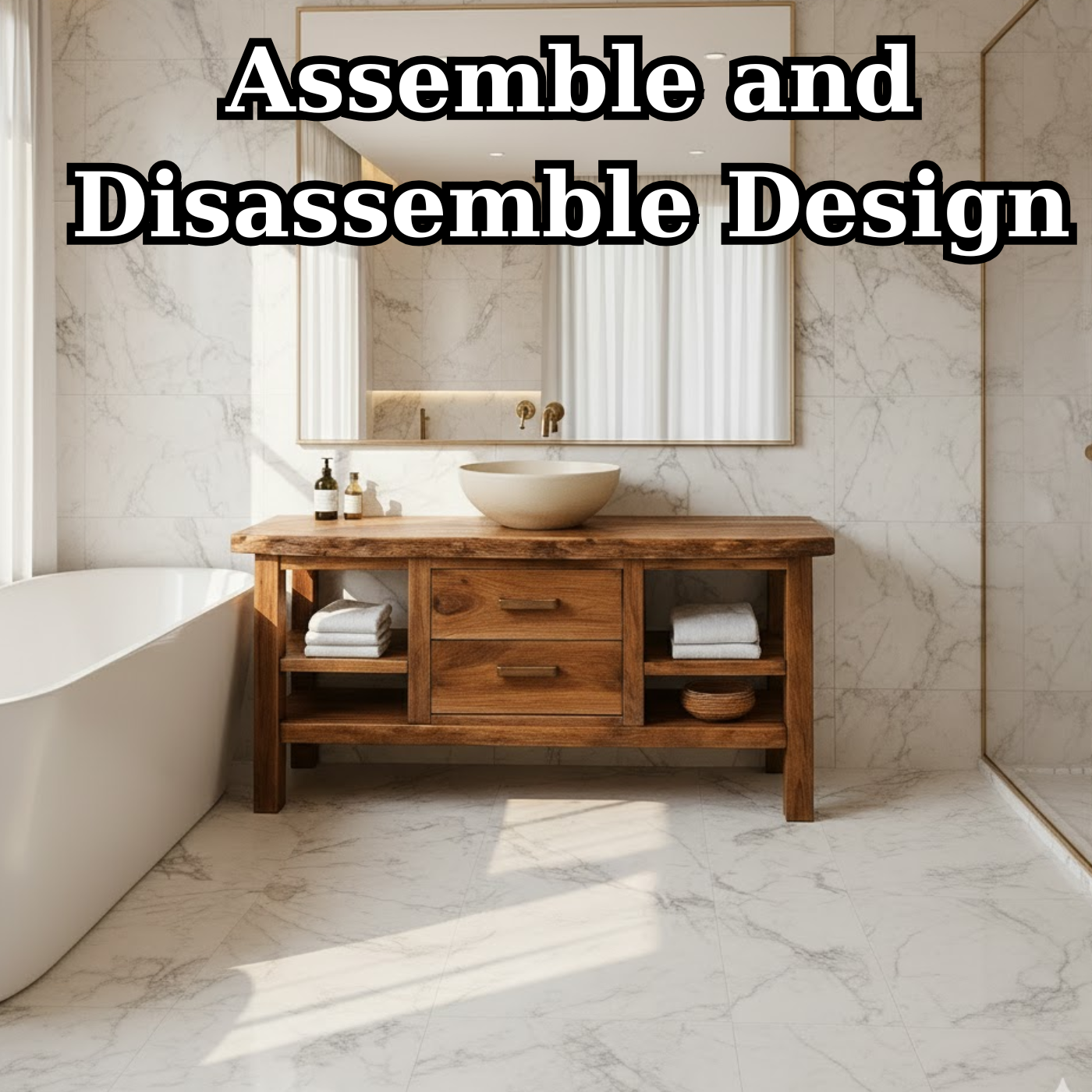 Solid Wood Bathroom Vanity with Center Drawers and Open Side Shelves for Contemporary Bathrooms