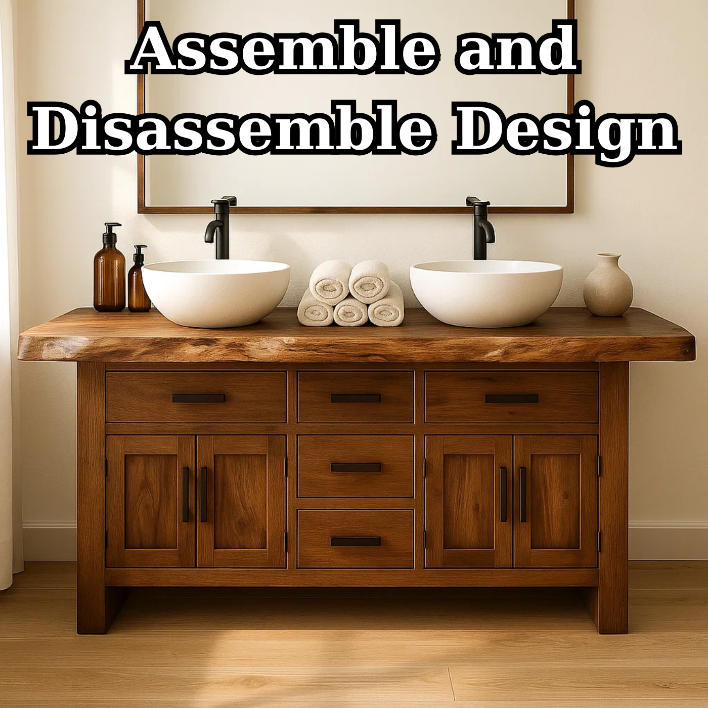 Solid Wood Double Bathroom Vanity with Five Drawers and Dual Cabinet Doors for Master Bathrooms