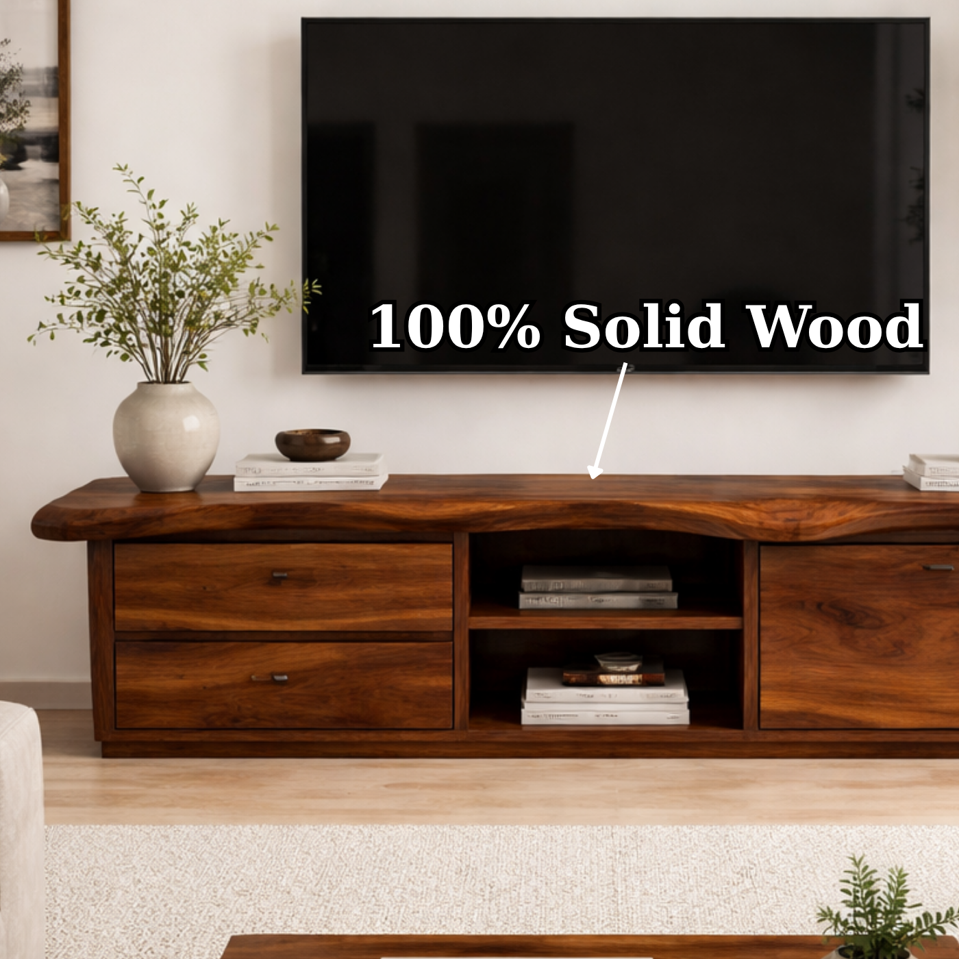 Solid Wood TV Stand with Storage Drawers – Modern Minimalist Console Cabinet