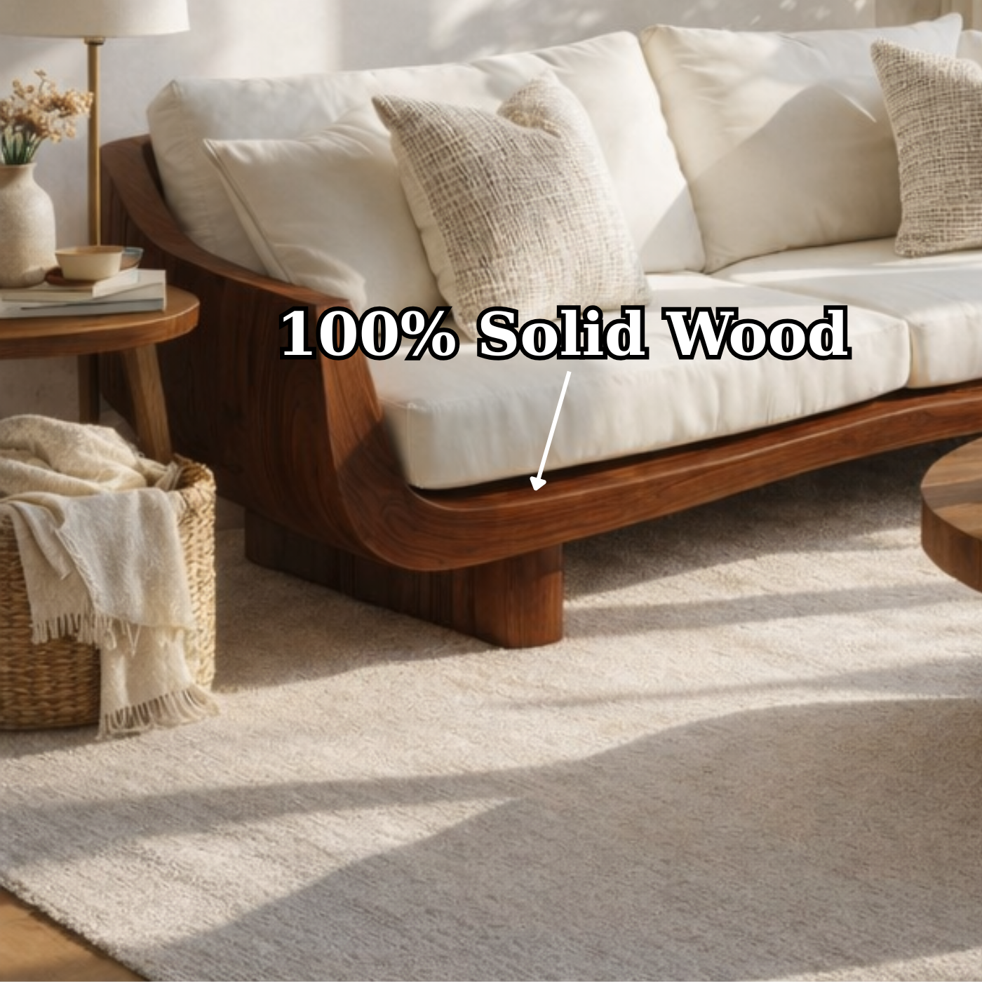 Solid Wood Curved Arm Sofa Organic Modern Style