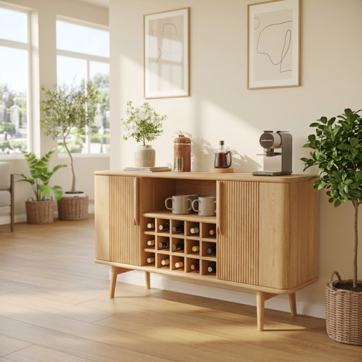 Modern Wine Cabinet Buffet with Bottle Storage and Sliding Door Bar Cabinet