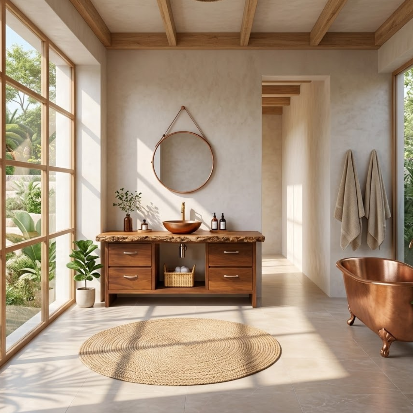 Rustic Solid Wood Bathroom Vanity with Live Edge Countertop