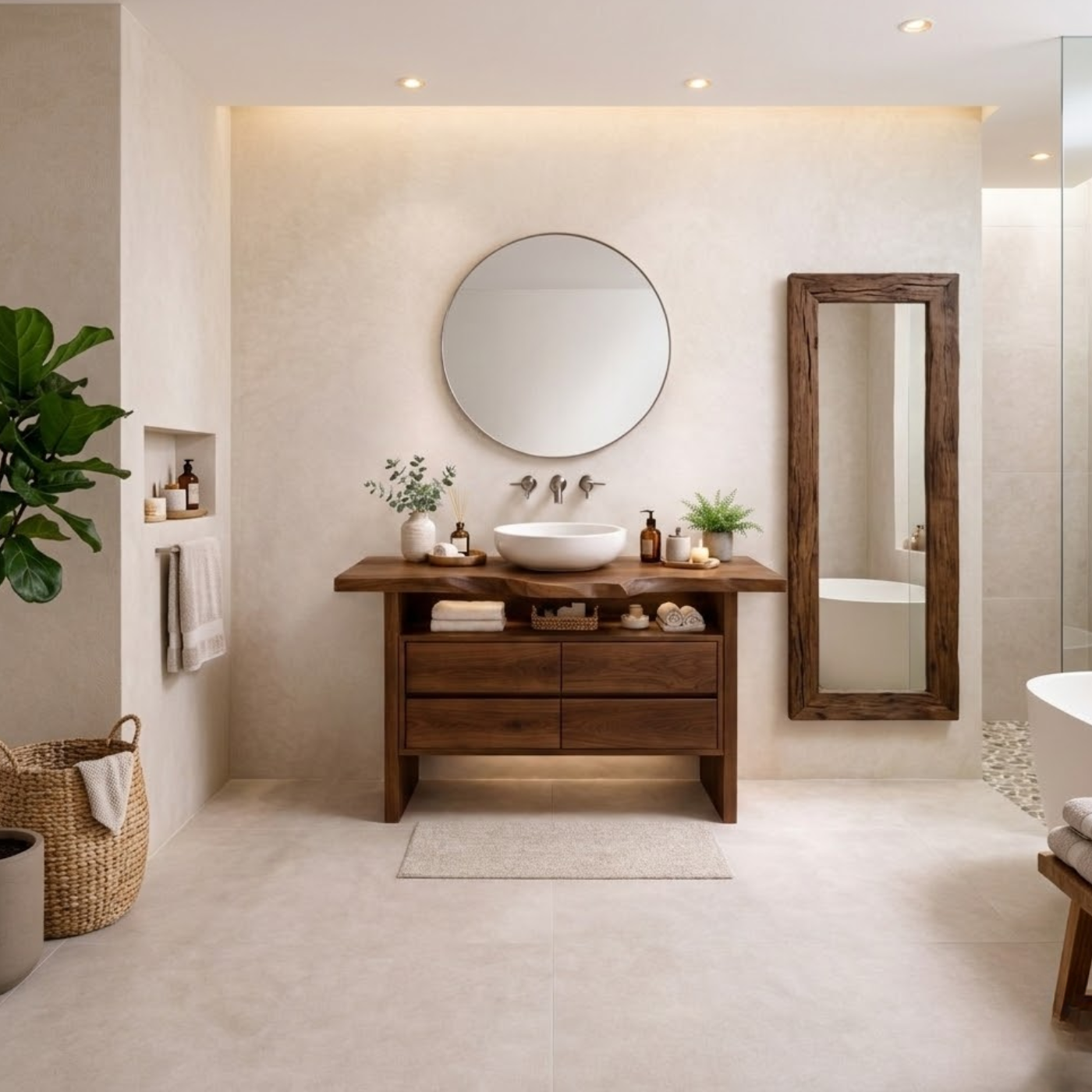 Solid Wood Bathroom Vanity with Open Shelf and Four Drawers