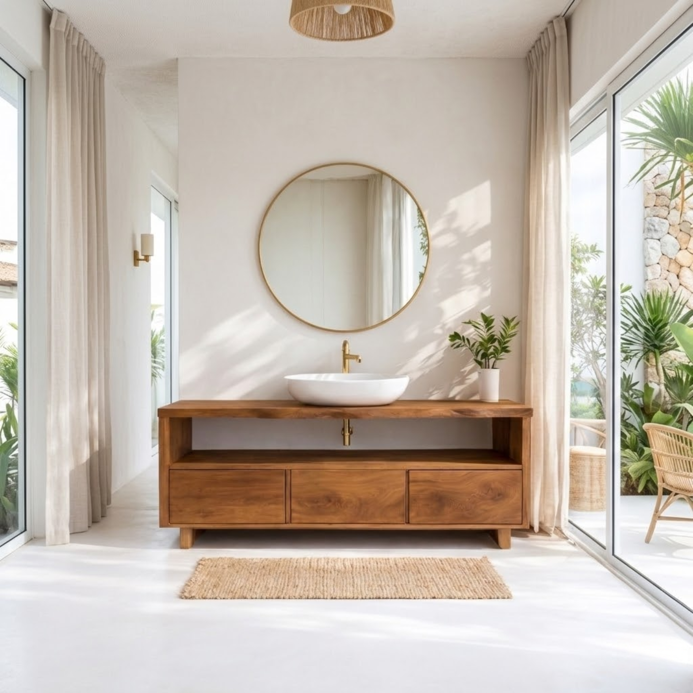 Solid Wood Bathroom Vanity with Open Shelf and Three Drawers – Rustic Freestanding Wood Vanity Cabinet
