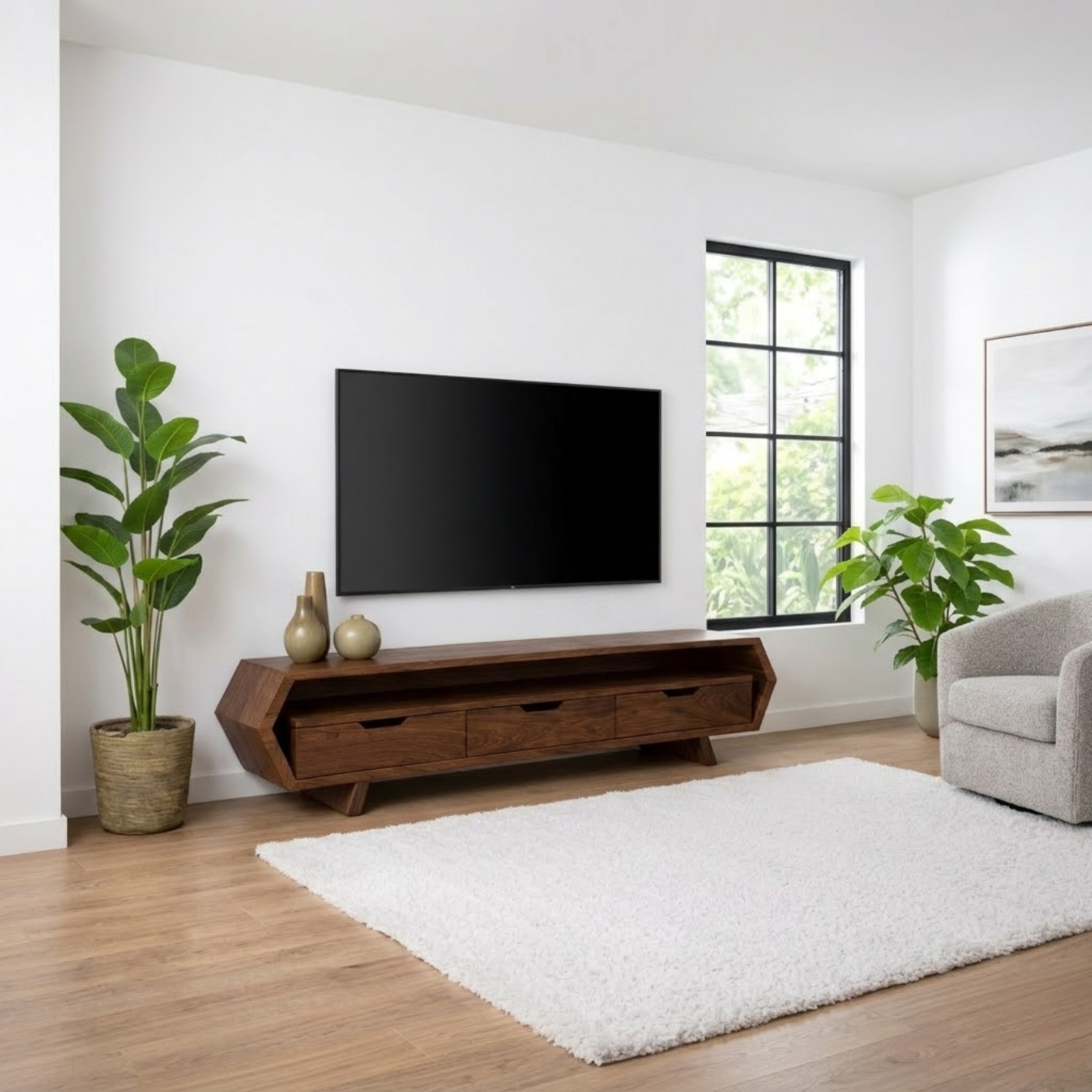 Solid Wood TV Stand with Drawers and Open Shelf for Stylish Interiors
