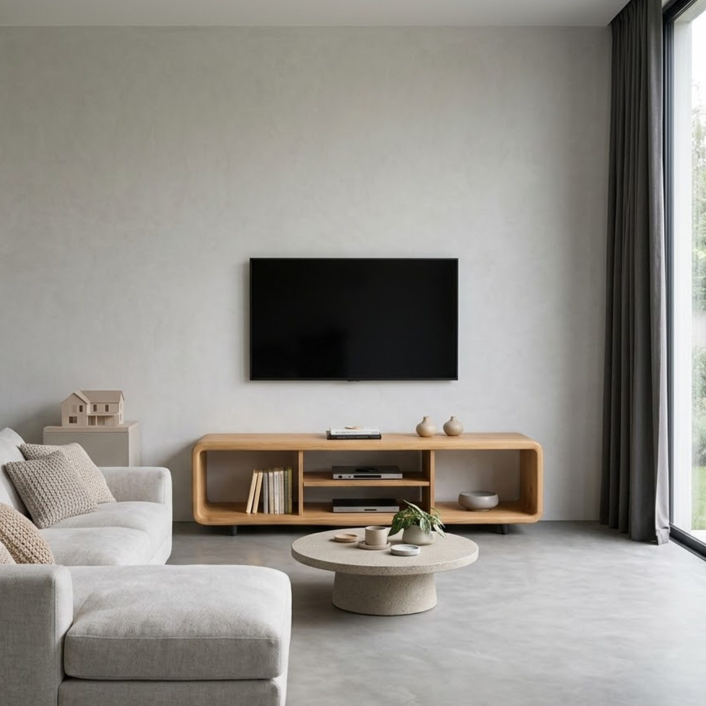 Solid Wood TV Stand with Open Shelves for Minimalist Interiors
