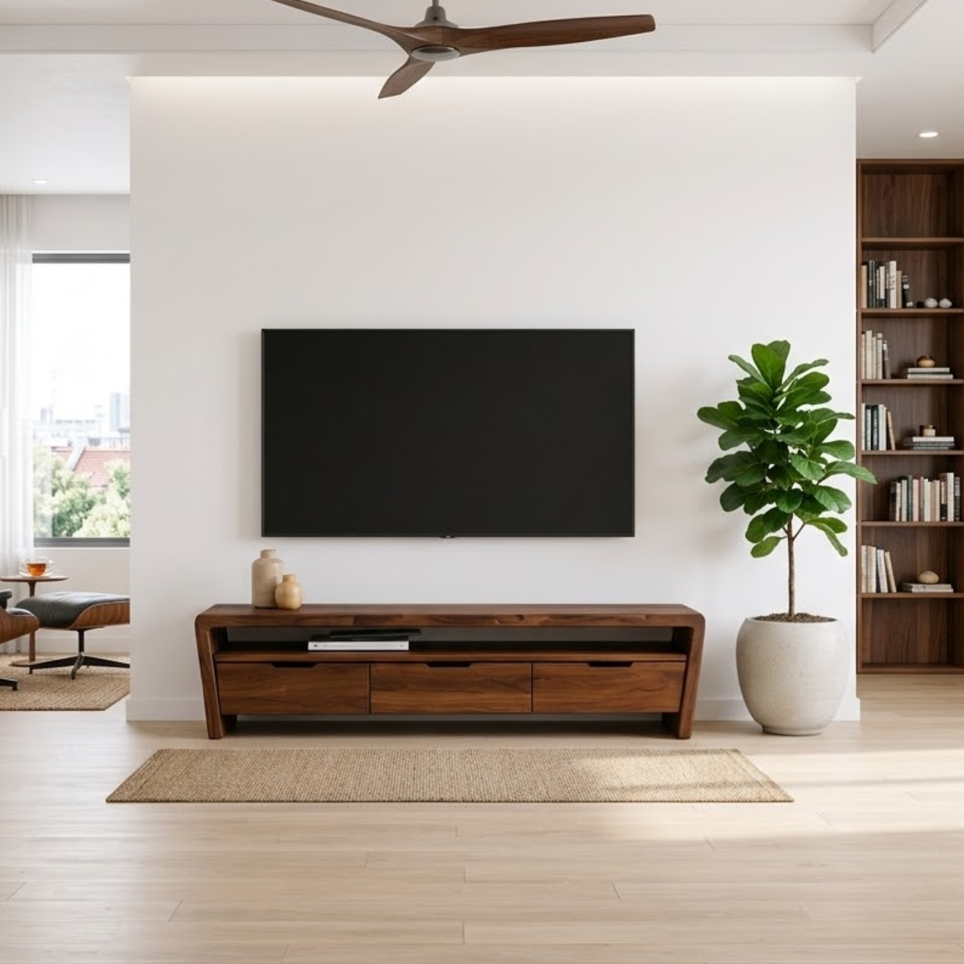 Solid Wood TV Stand with Drawers and Open Shelf for Minimalist Living Spaces