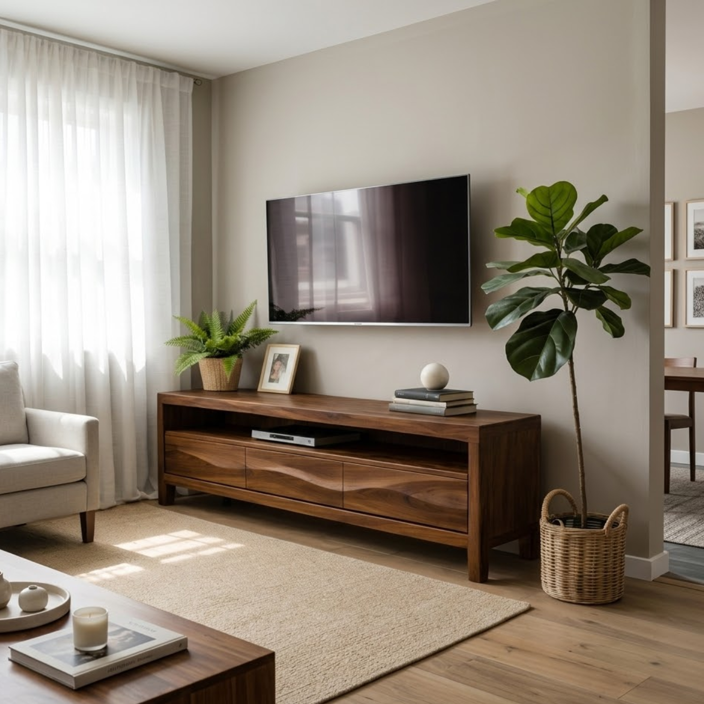 Solid Wood TV Stand with Drawers and Open Shelf for Contemporary Living Rooms