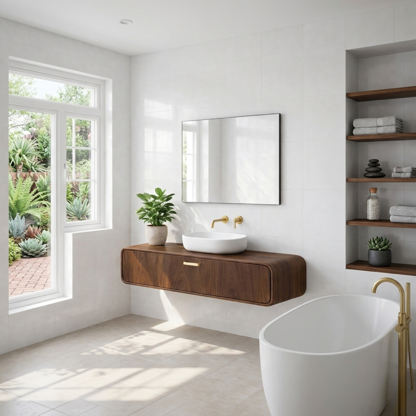 Handcraft Floating Solid Wood Bathroom Vanity with Single Drawer Storage