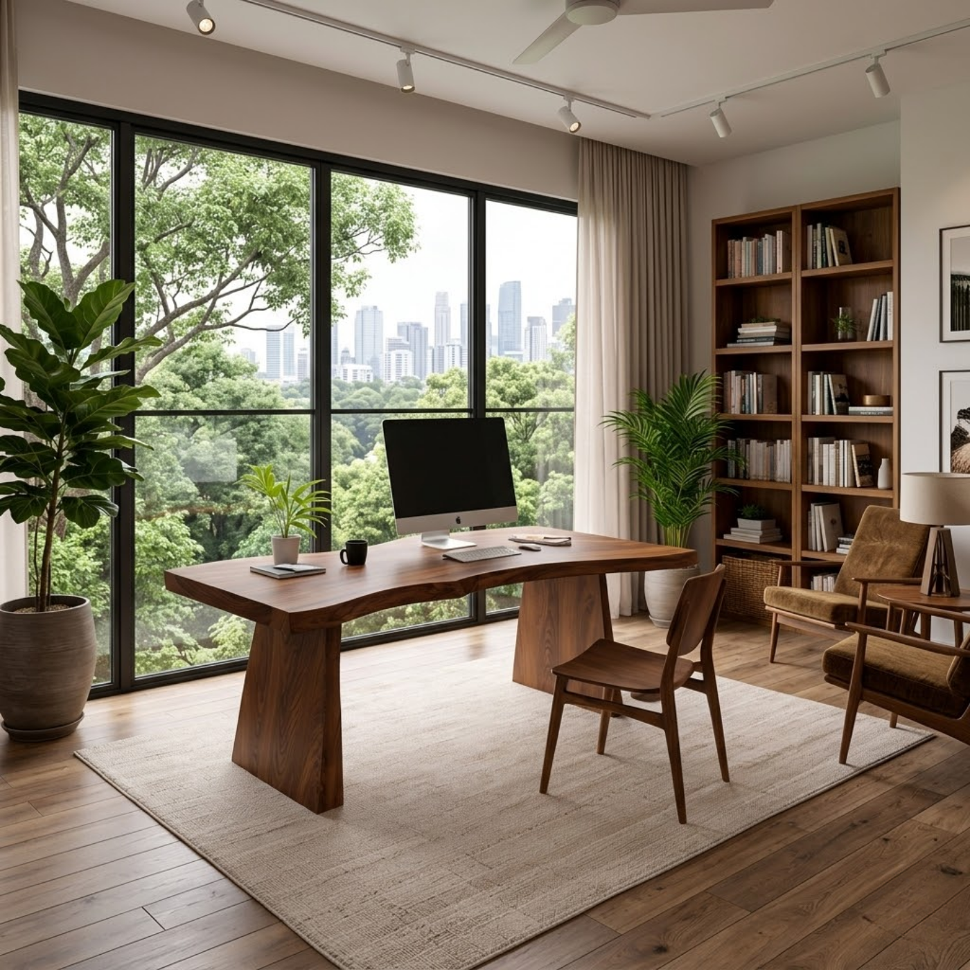Solid Wood Live Edge Executive Desk for Modern Office with Natural Wood Slab