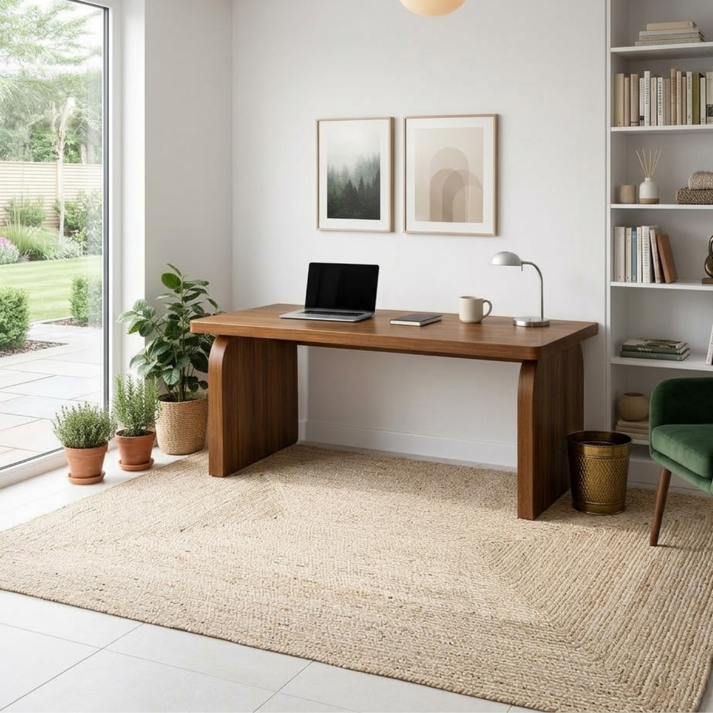 Minimalist Solid Wood Desk with Elegant Curved Leg Design