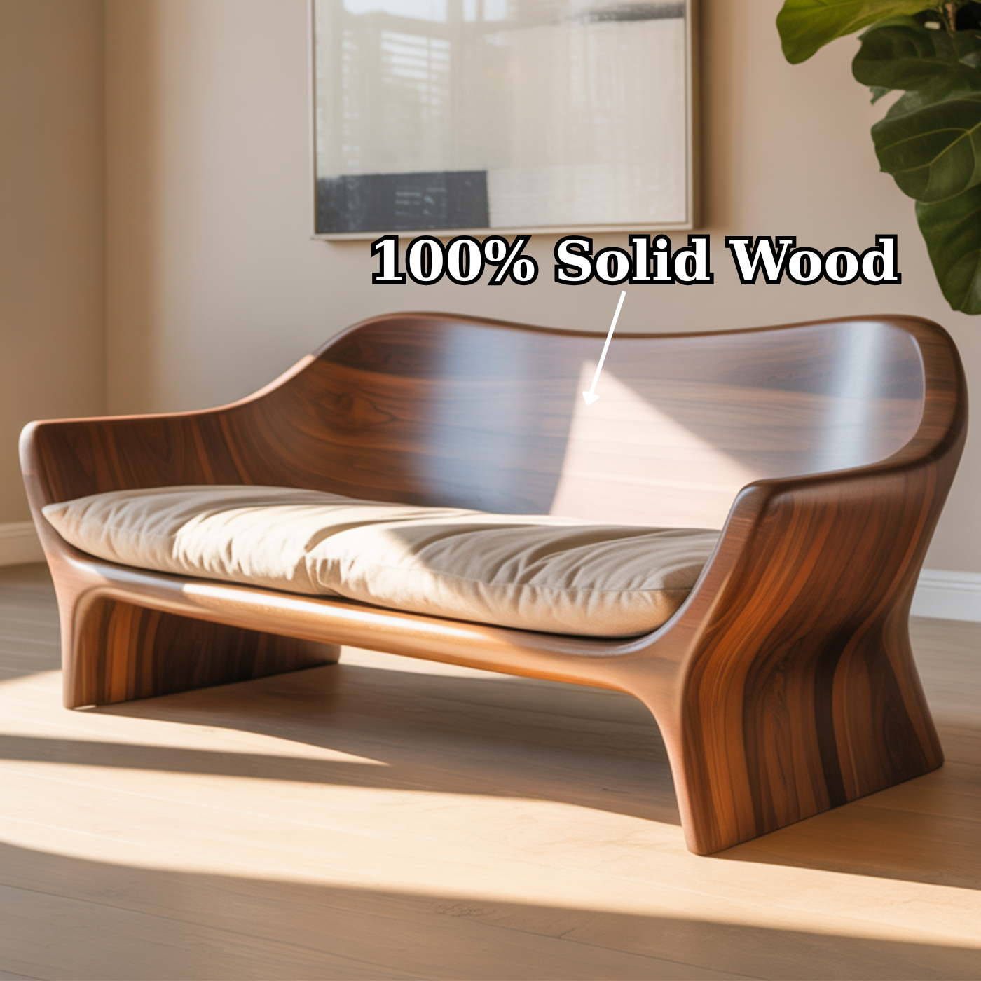 Modern Solid Wood Sofa with Sculpted Curved Frame
