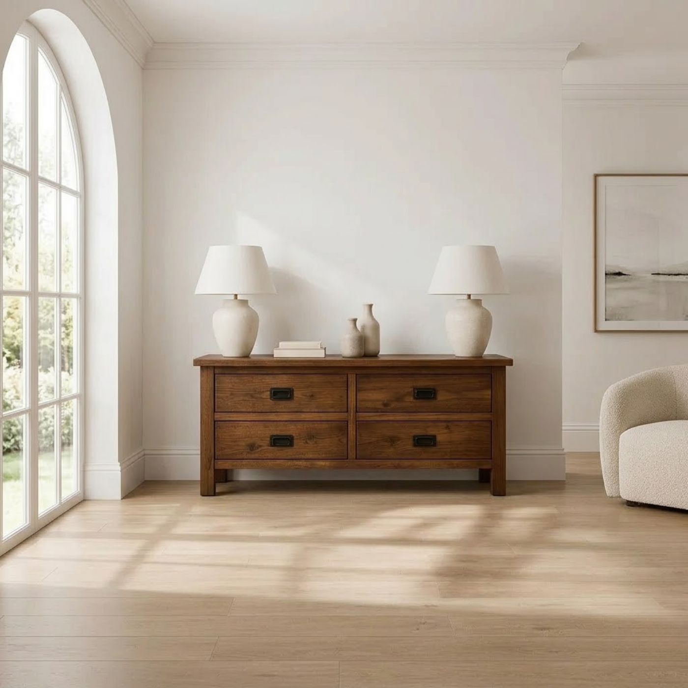 Solid Wood Console Table for Living Room with 4 Drawers and Simple Design