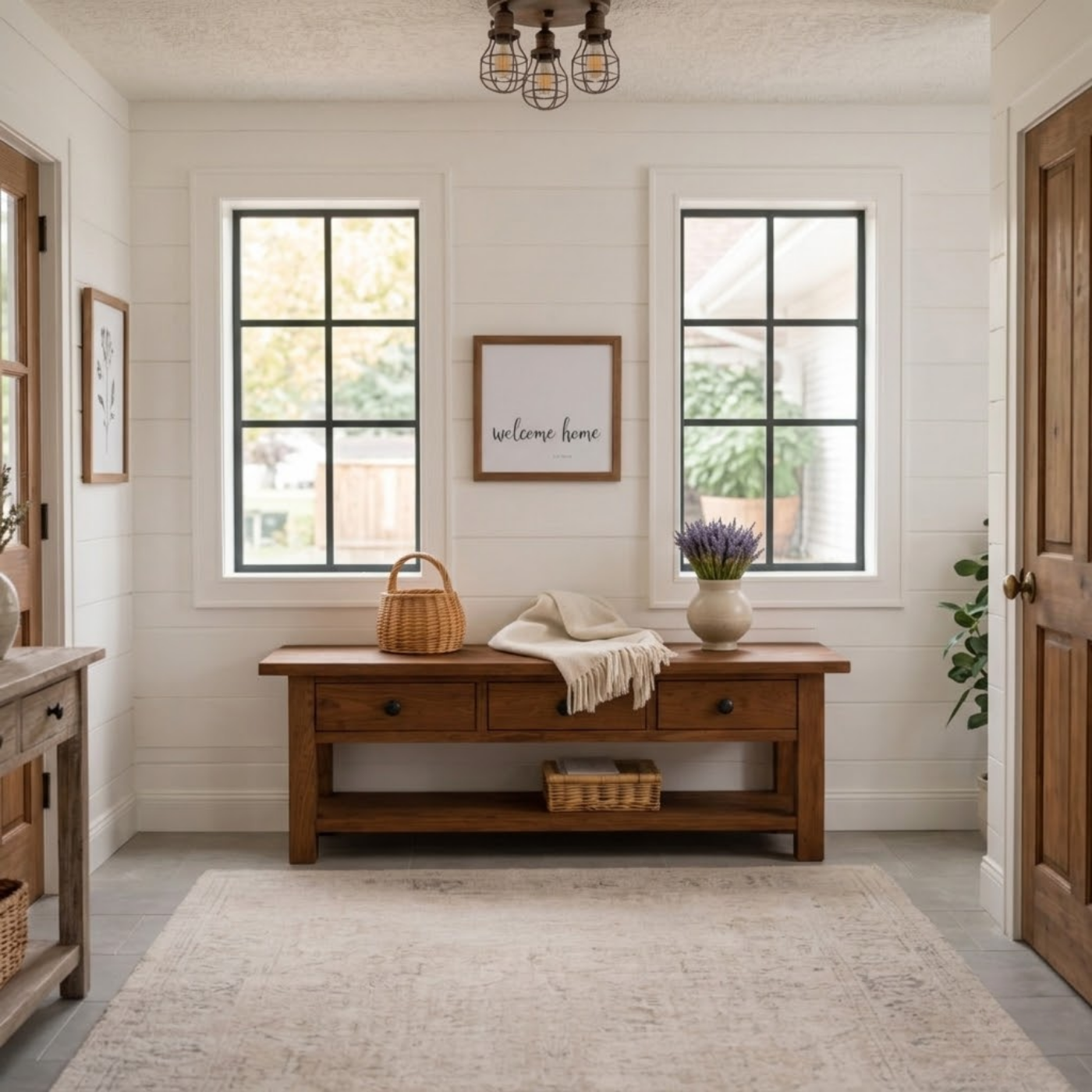 Solid Wood Entryway Bench with 3 Drawers & Lower Shelf – Farmhouse Shoe Storage Bench