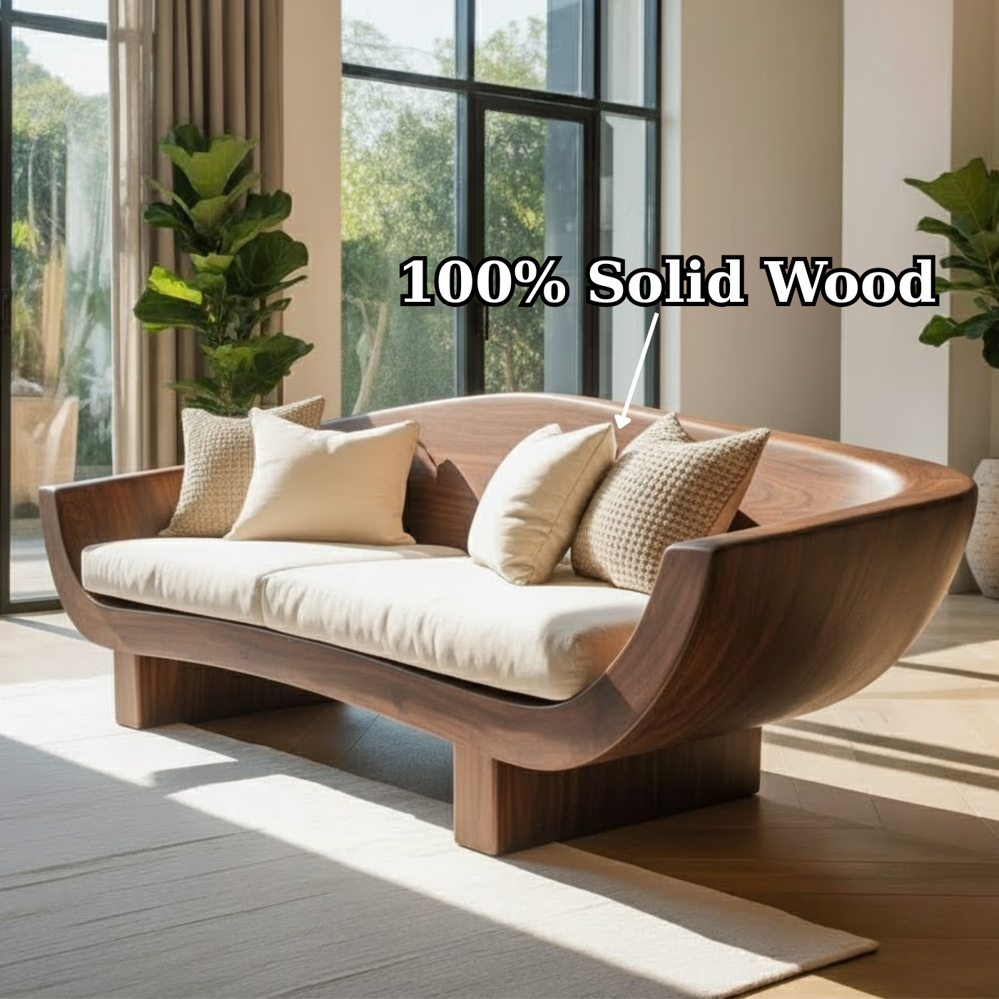 Luxury Sculptural Solid Wood Sofa with Organic Curved Frame