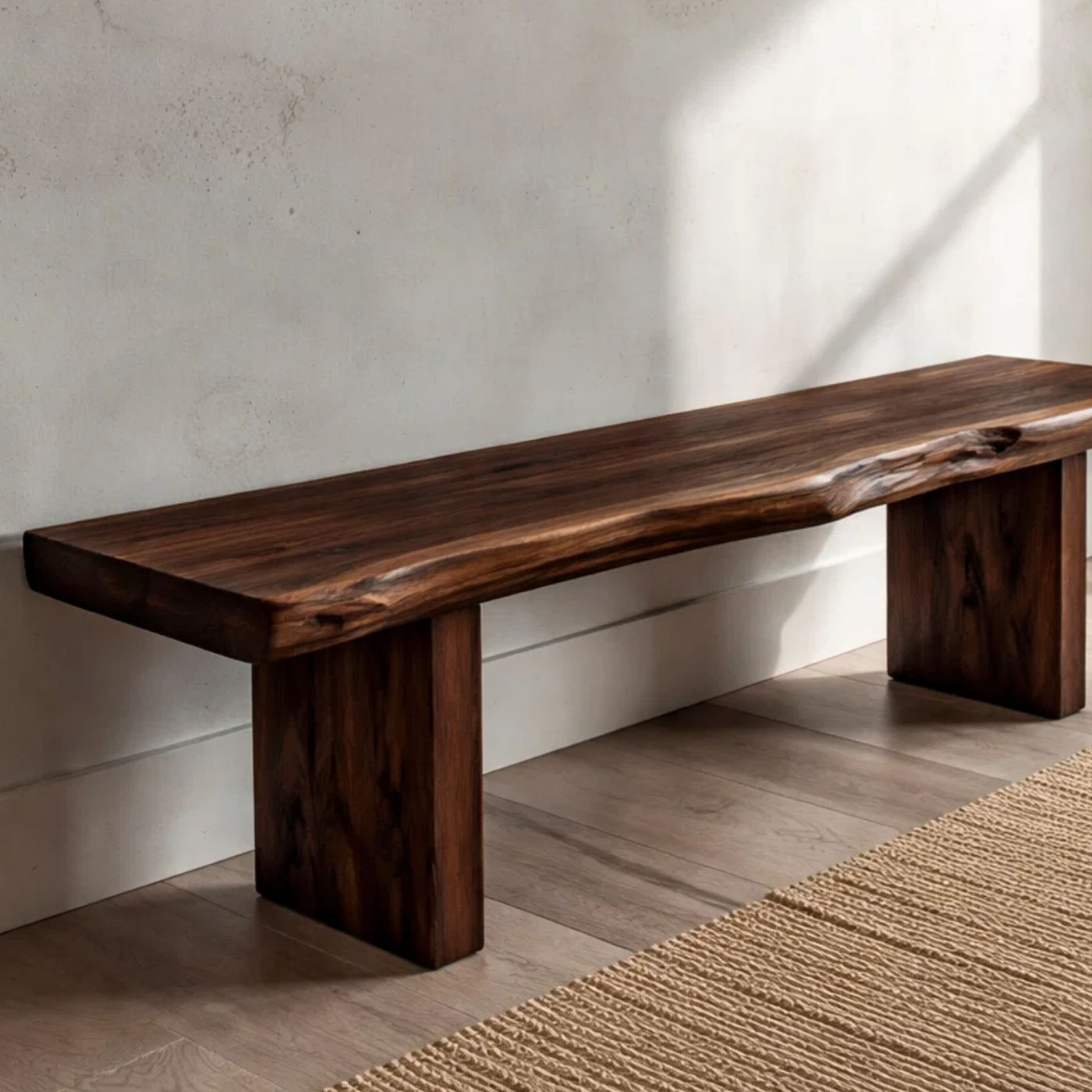 Solid Wood Live Edge Bench – Rustic Natural Wood Entryway Seating Bench