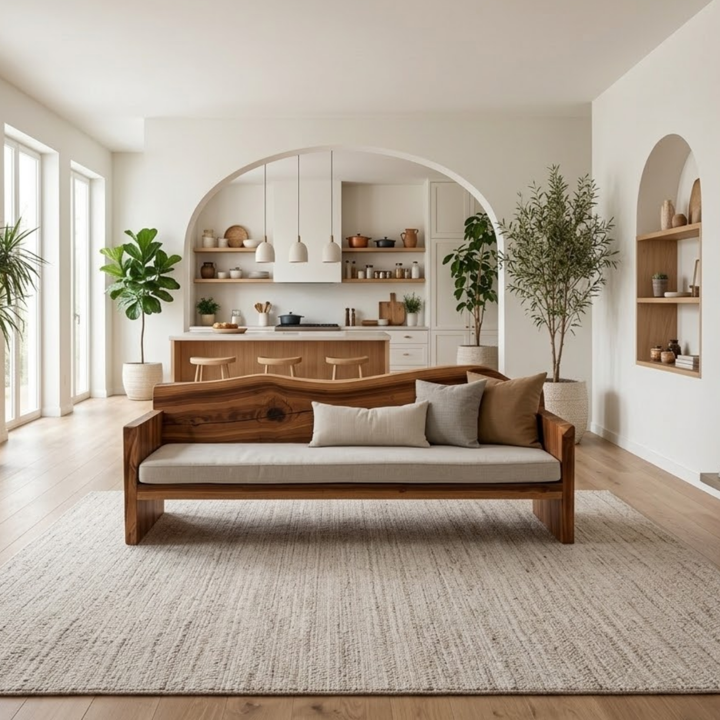 Solid Wood Sofa – Rustic Organic Modern Wooden Bench Sofa
