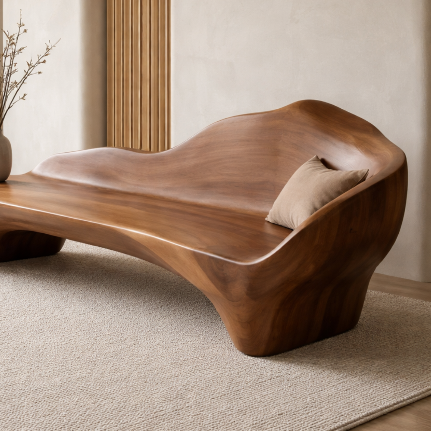 Handcrafted Solid Wood Sofa with Organic Curves – Minimalist Contemporary Statement Furniture