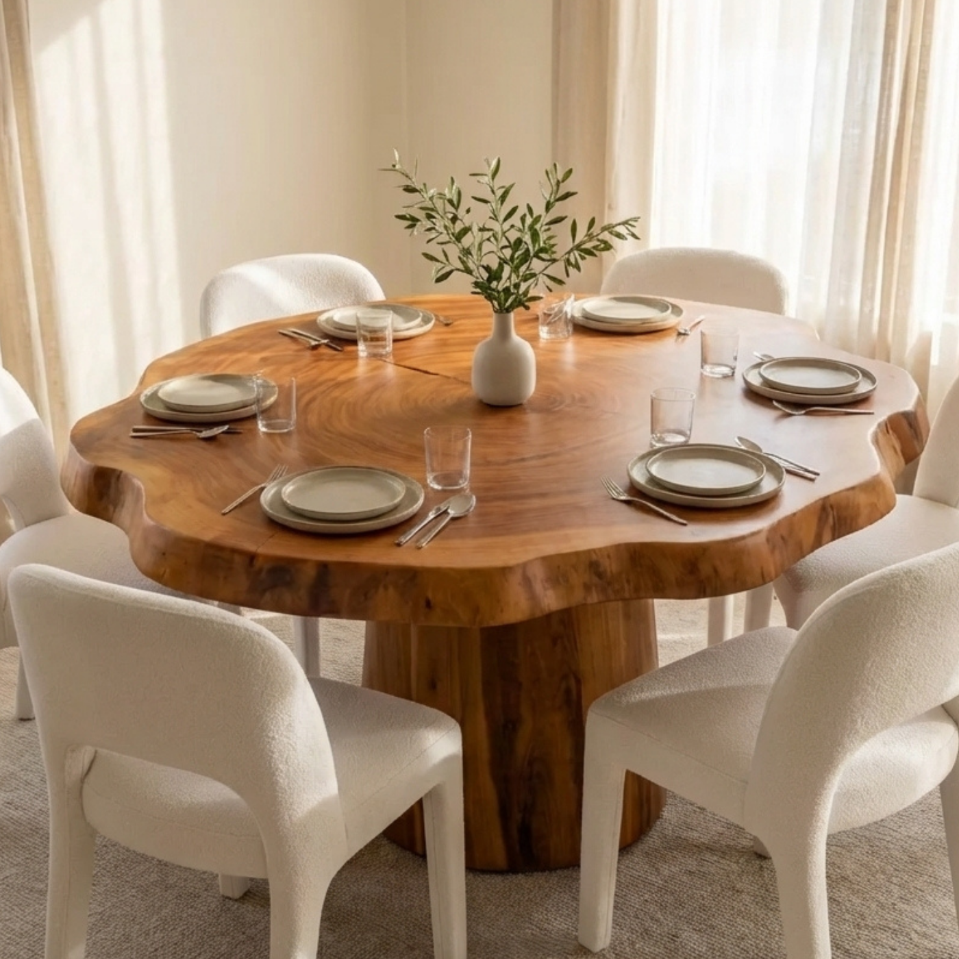 Solid Wood Round Dining Table with Live Edge – Organic Modern Design