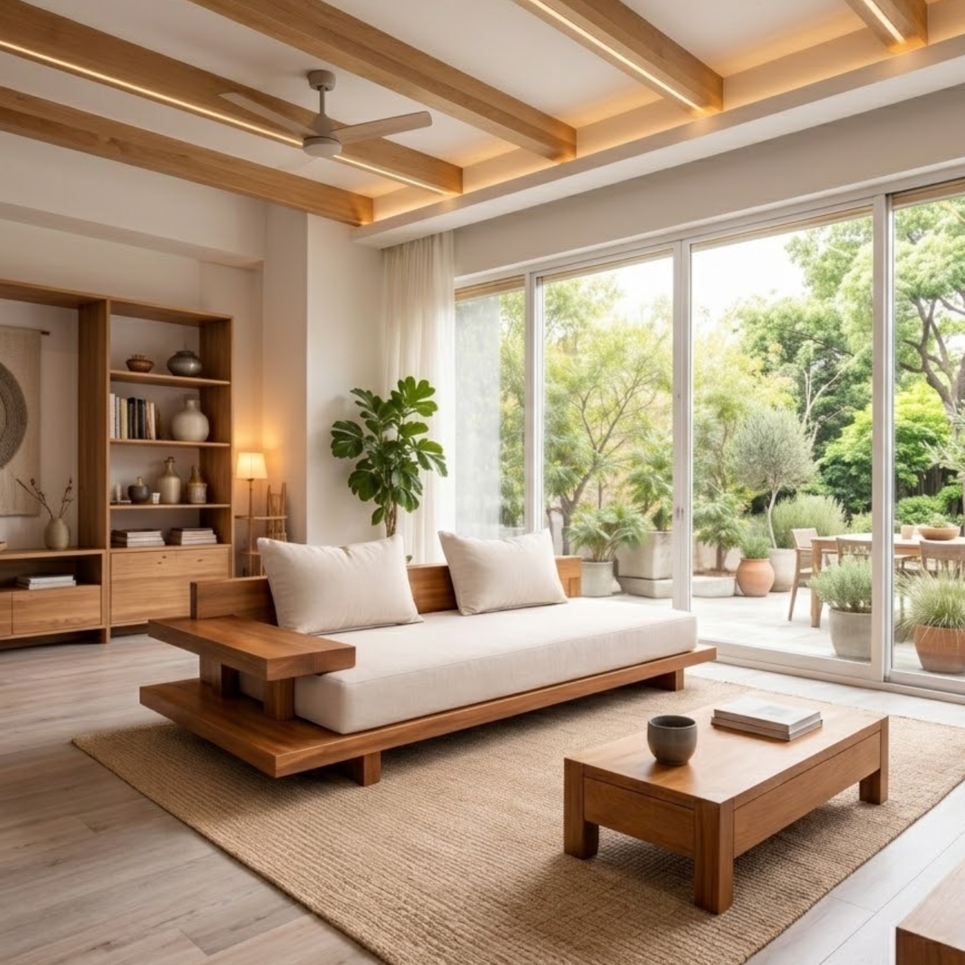 Solid Wood Sofa with Minimalist Frame – Modern Japanese Style Low Profile Design