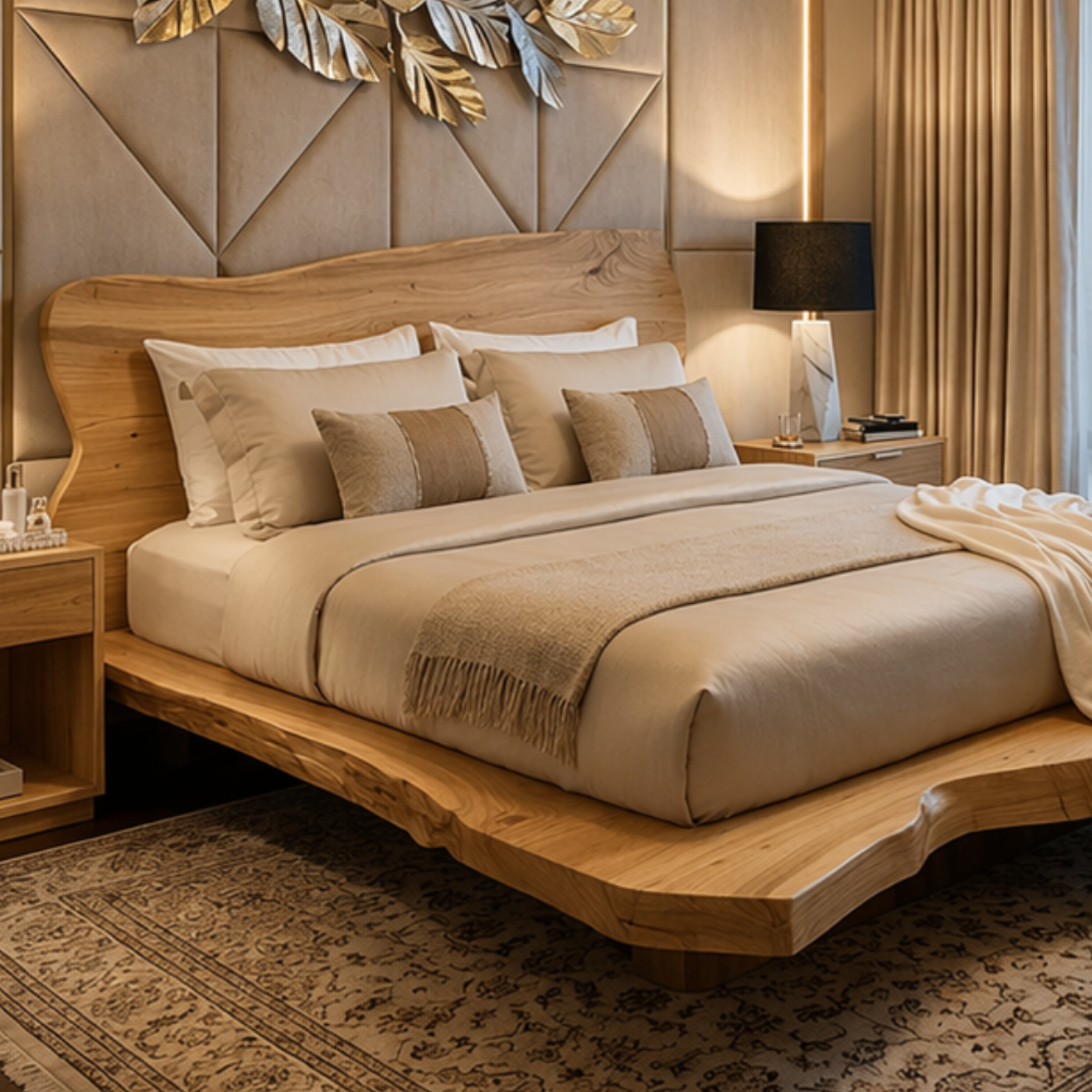 Handcrafted Live Edge Solid Wood Low Profile Platform Bed Frame, Organic Minimalist Furniture