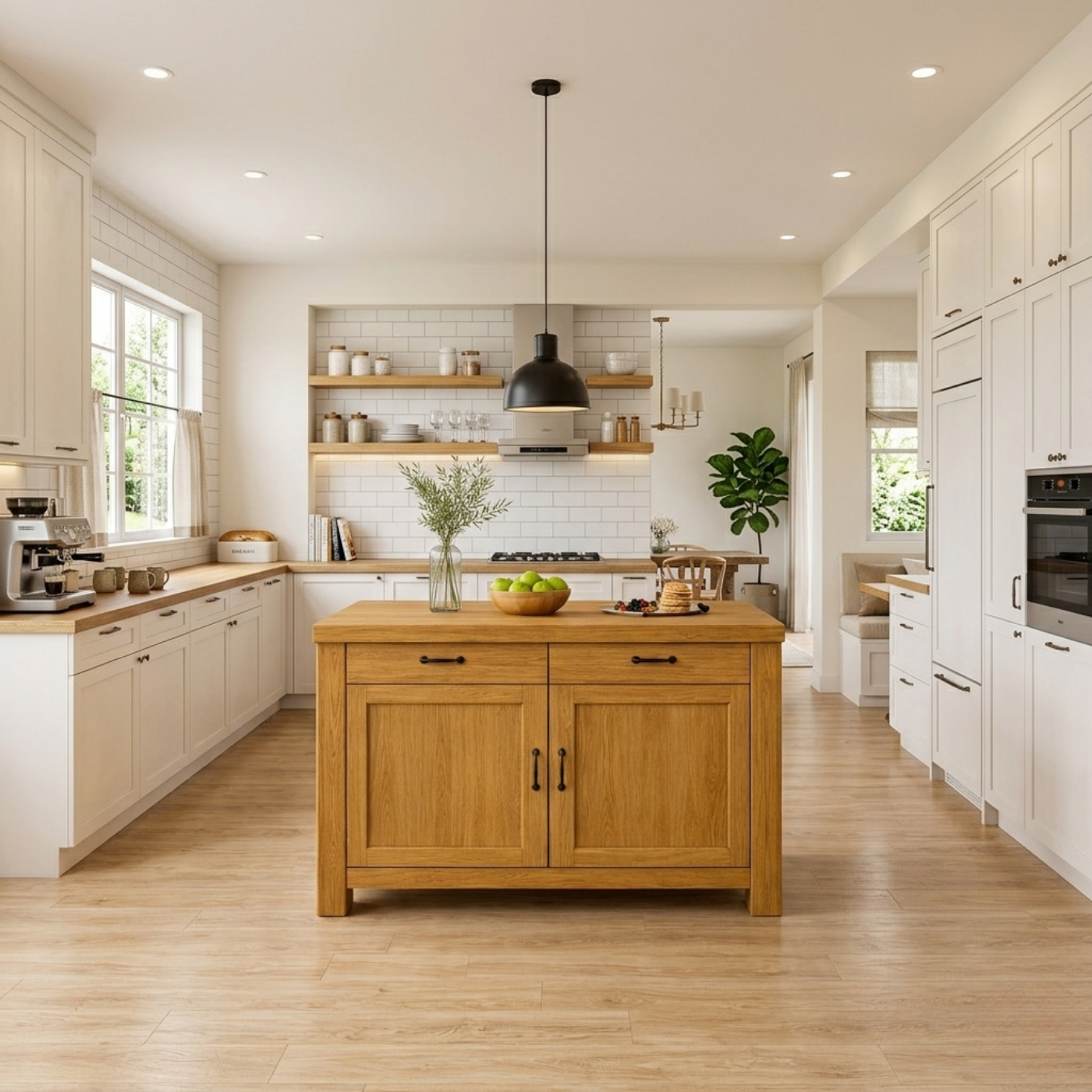 Solid Wood Kitchen Island with Drawers & Cabinet – Modern Farmhouse Kitchen Table