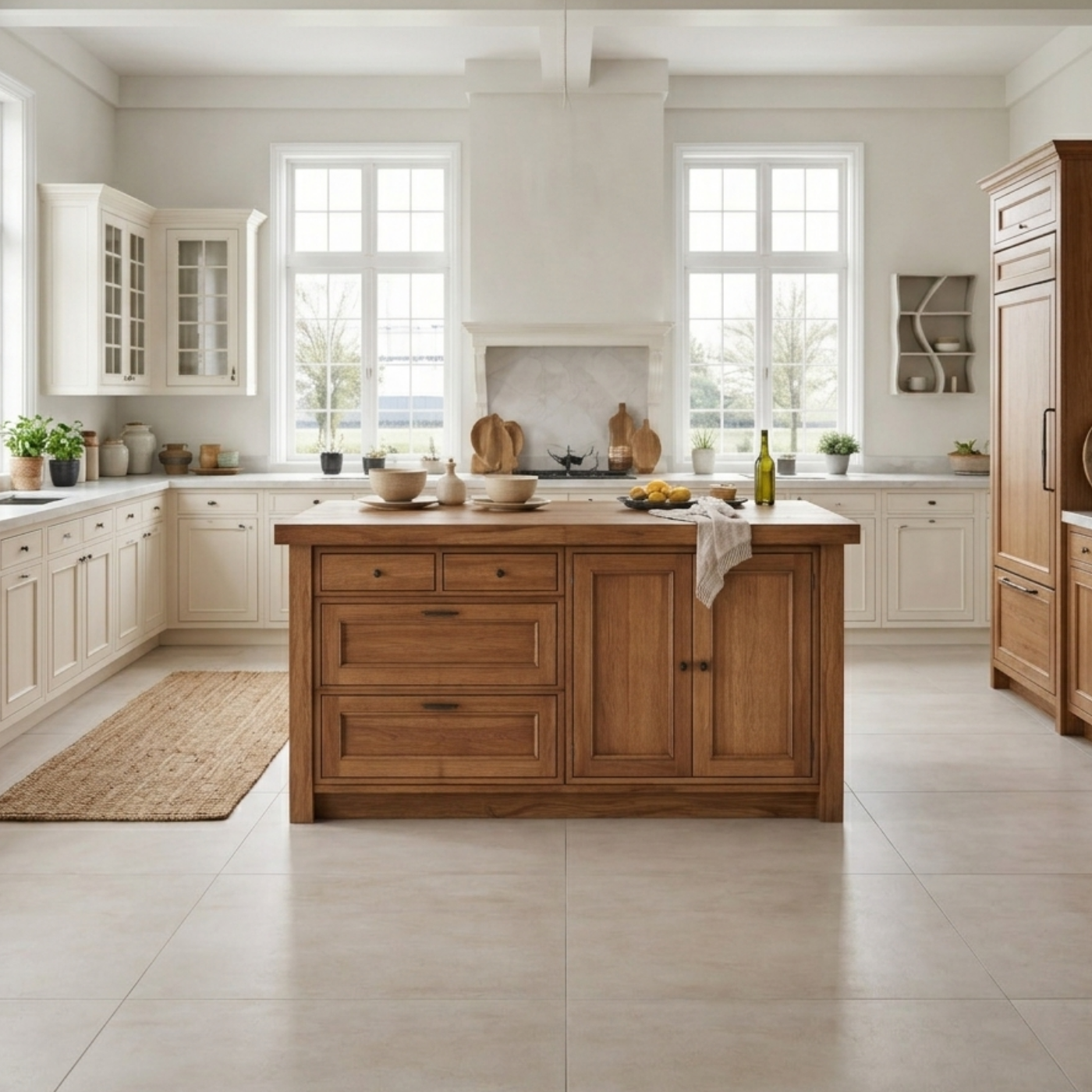 Solid Wood Kitchen Island with Drawers & Cabinet – Farmhouse Kitchen Storage Table