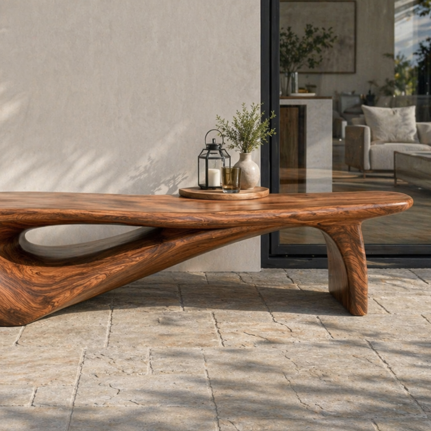 Sculptural Solid Wood Entryway Bench – Organic Modern Designer Statement Furniture