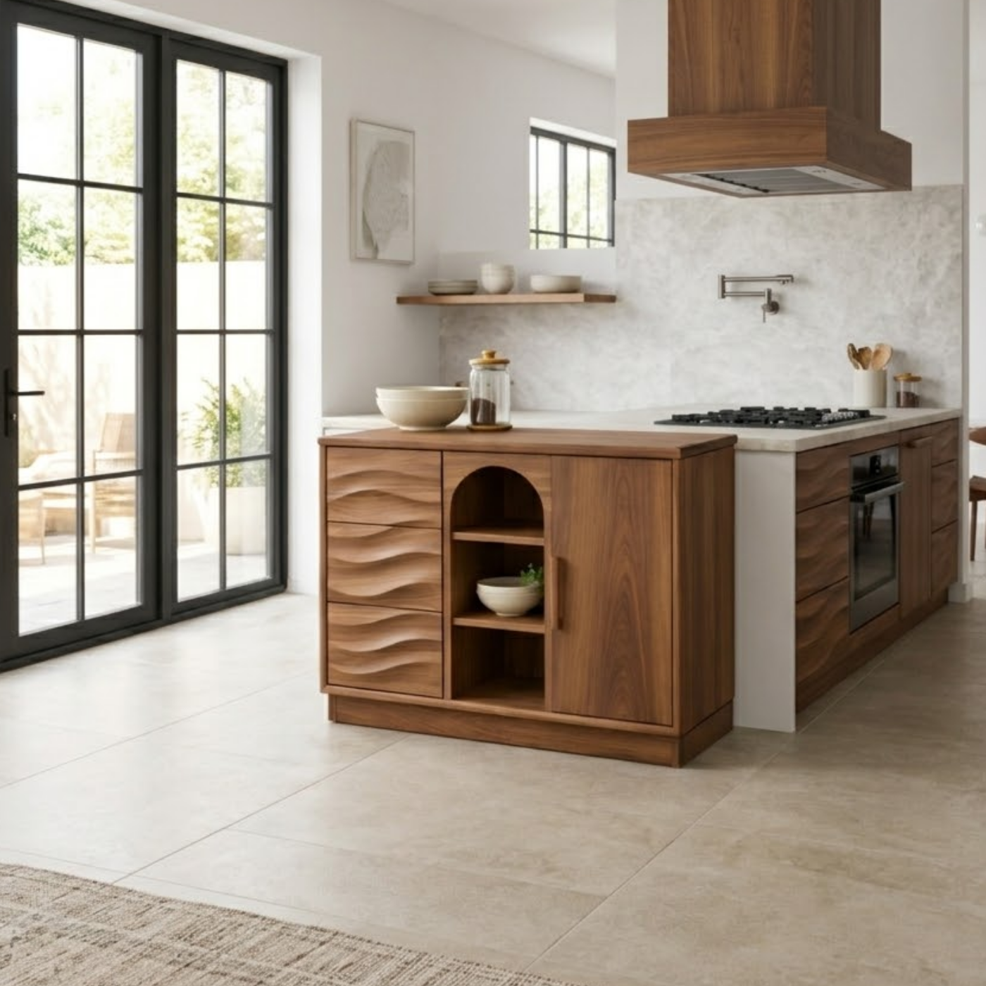 Solid Walnut Kitchen Island with Wave Drawers & Size Options