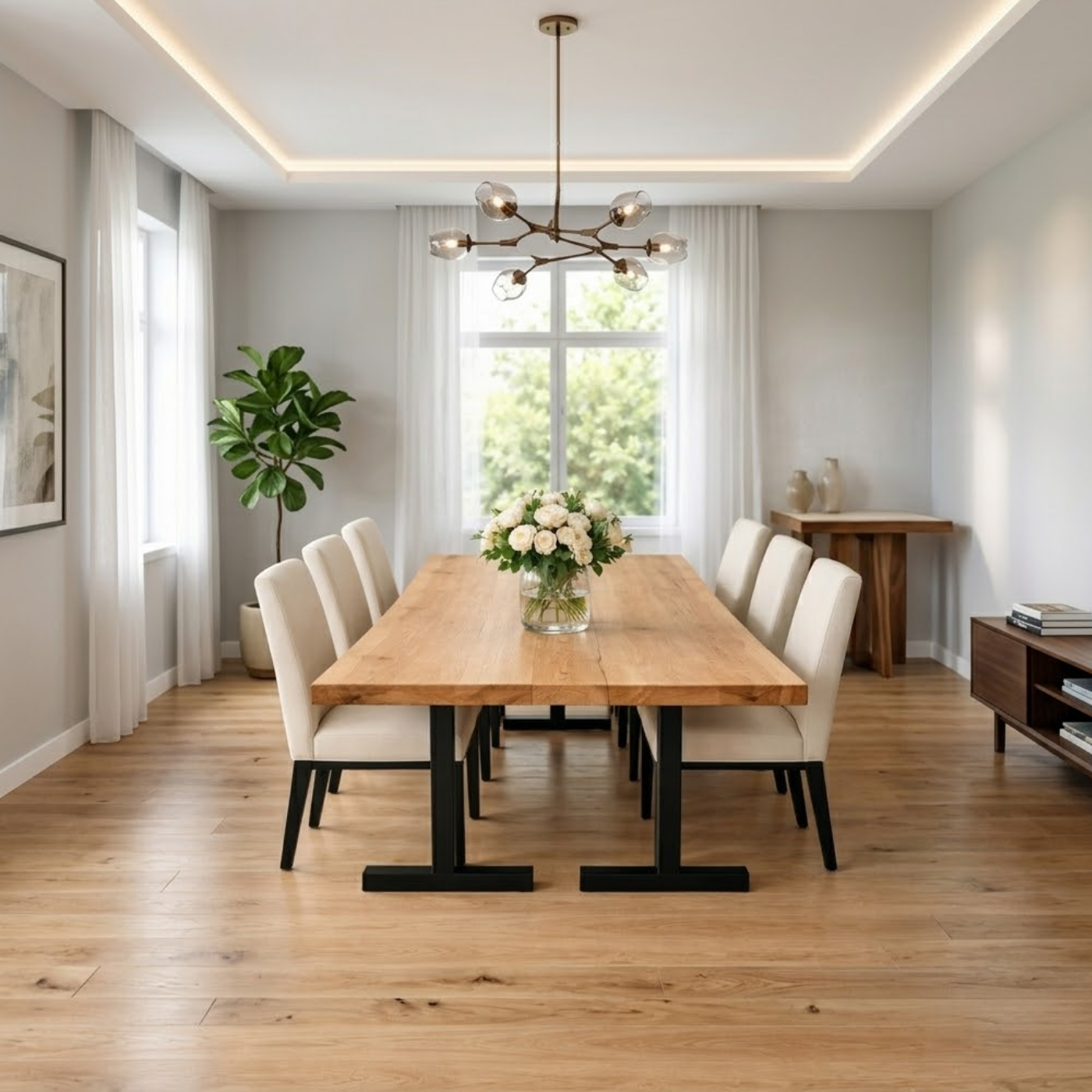 Solid Wood Dining Table with Black Metal Legs Modern Industrial Style