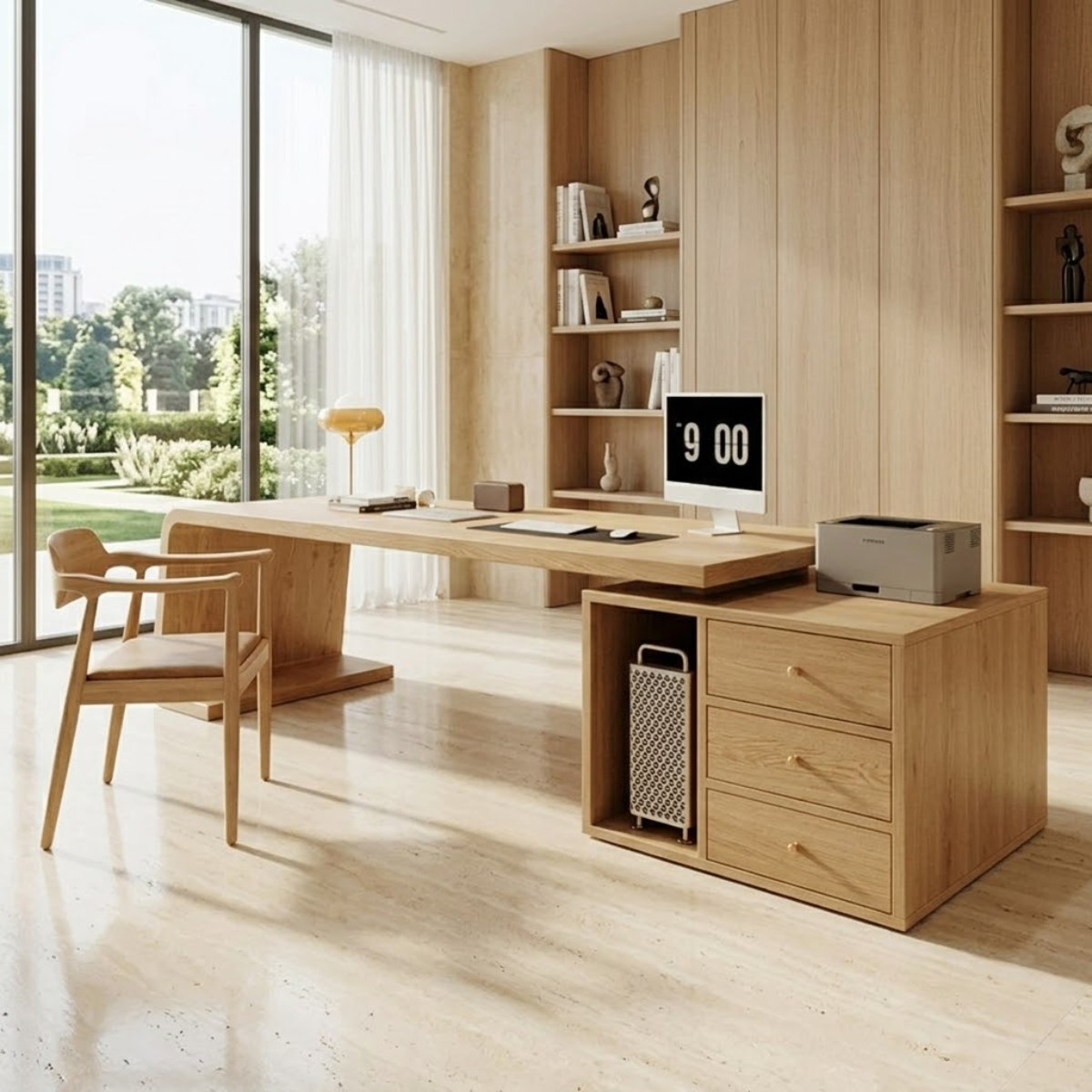 Modern Executive Desk with Drawers, Floating Workstation Storage Writing Table