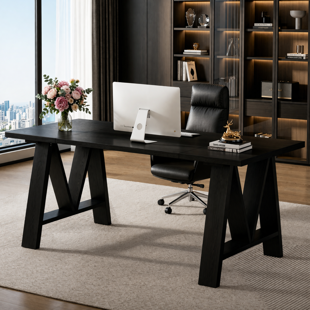 Modern Office Desk with Unique "M" Shape Legs and Spacious Workspace