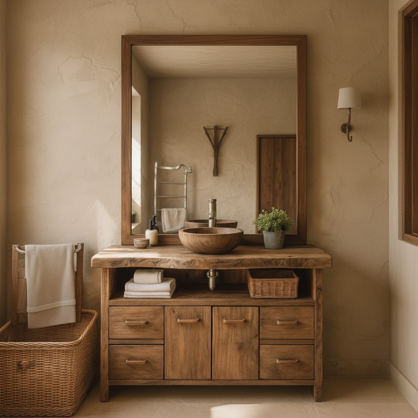 Solid Wood Live Edge Double Bathroom Vanity with 6 Drawers and Double Cabinet Doors for Modern Farmhouse Bathrooms
