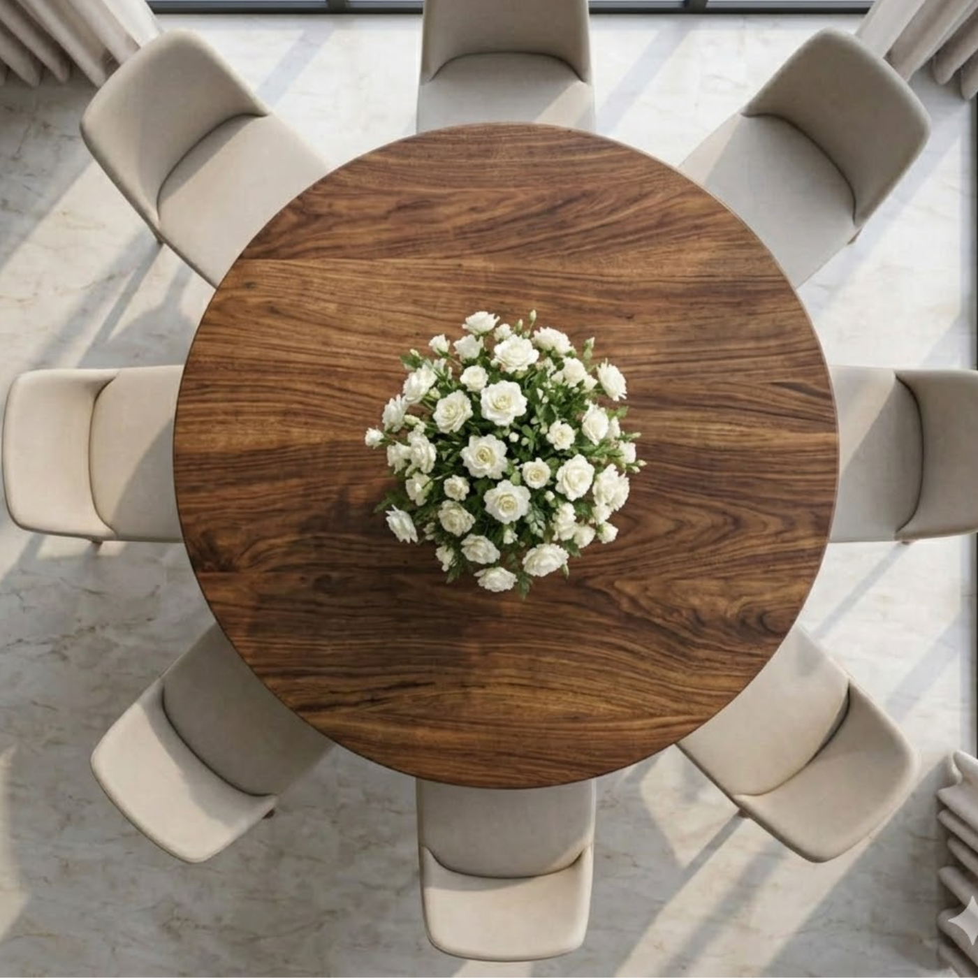 Round Solid Wood Dining Table with Sculptural Twisted Pedestal Base