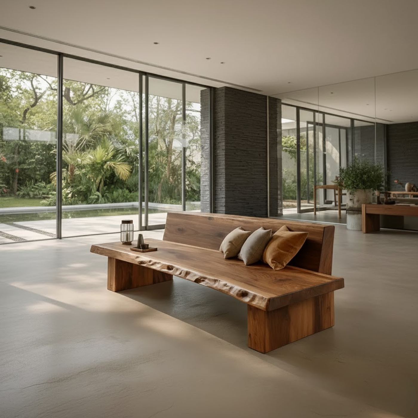 Rustic Solid Wood Sofa with Live Edge Design Natural Wooden Couch for Modern Living Room