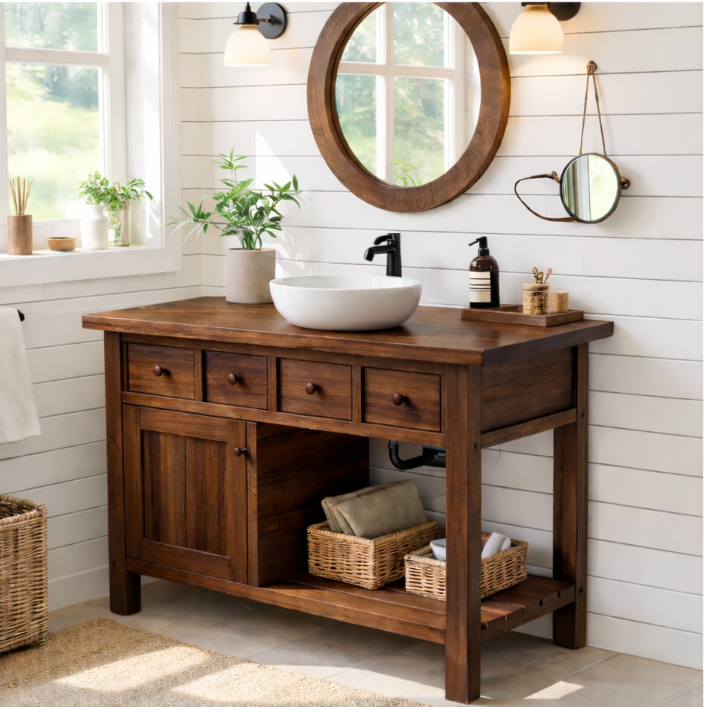 Solid Walnut Bathroom Vanity with Storage for Bathroom Organization