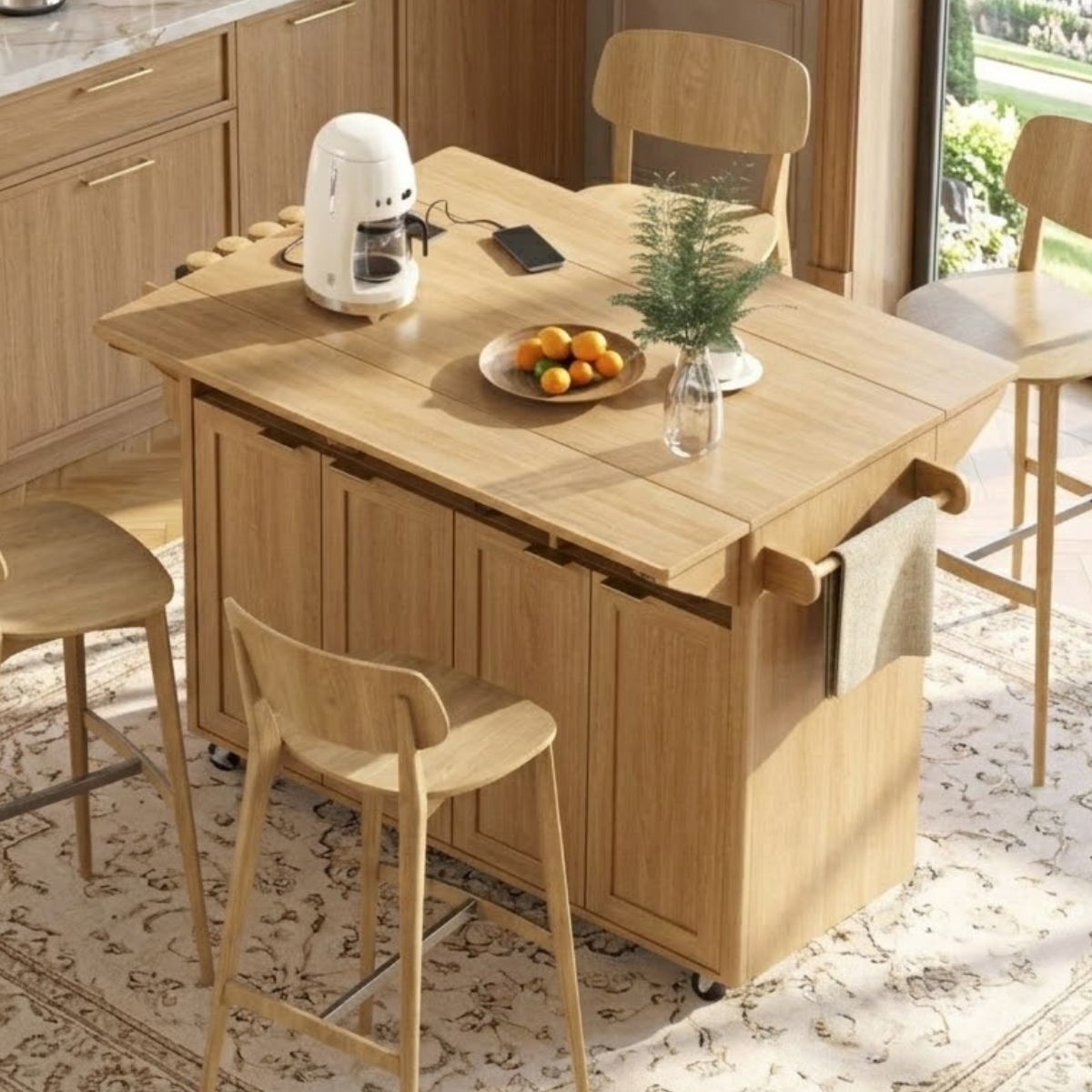 Rolling Kitchen Island with Drop Leaf Table, Storage Cabinet, Dining Cart for Small Kitchen Space