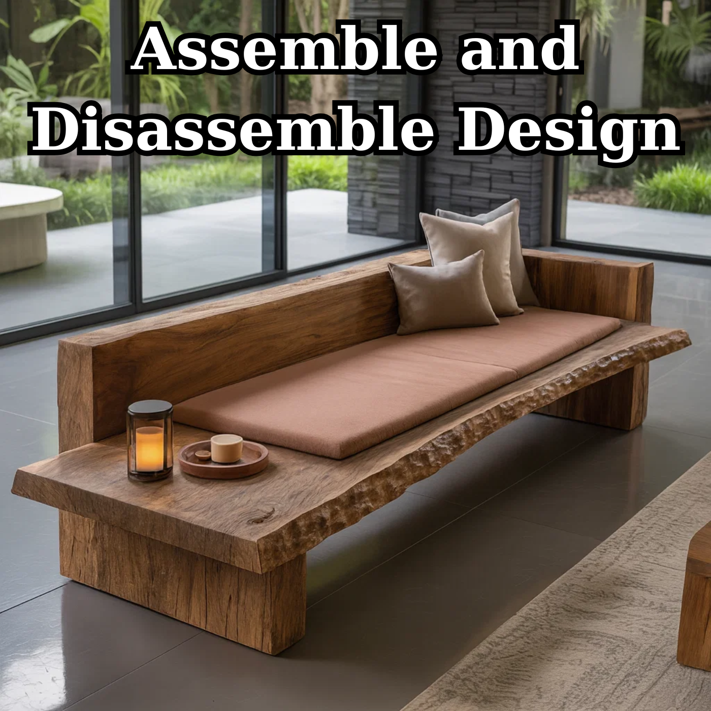 Solid Wood Live Edge Wooden Sofa Contemporary Rustic Style