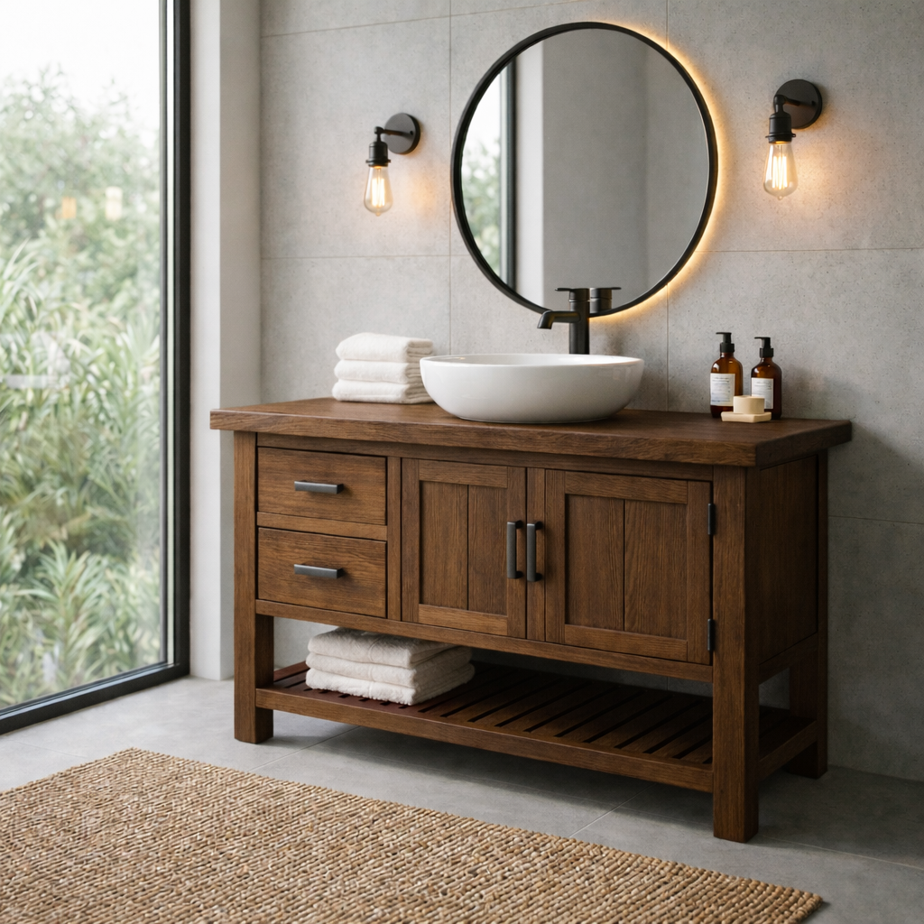 Solid Wood Bathroom Vanity with Drawers and Cabinet Storage