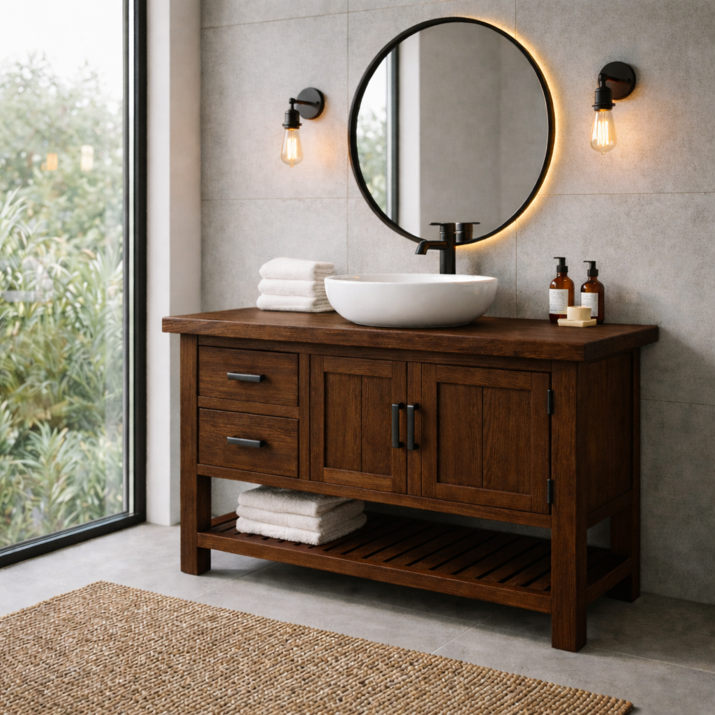 Solid Wood Bathroom Vanity with Drawers and Cabinet Storage
