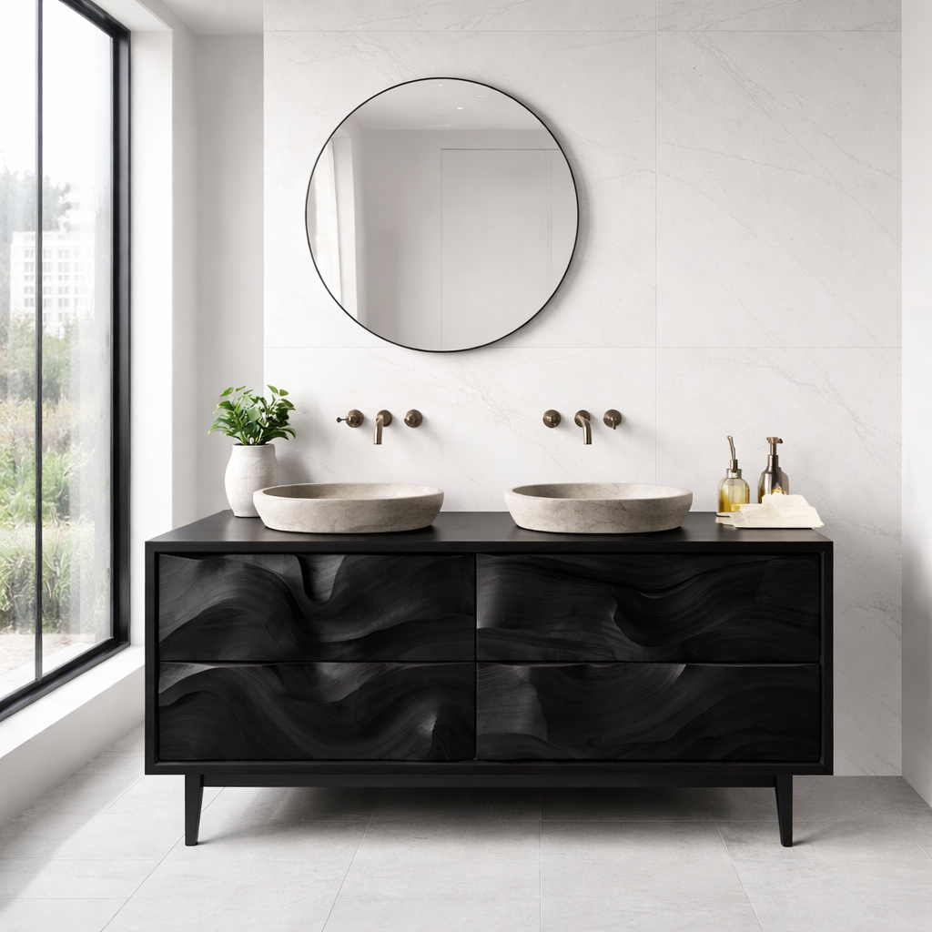 Solid Wood Bathroom Vanity with Legs & Wave Grain Drawers – Modern Luxury